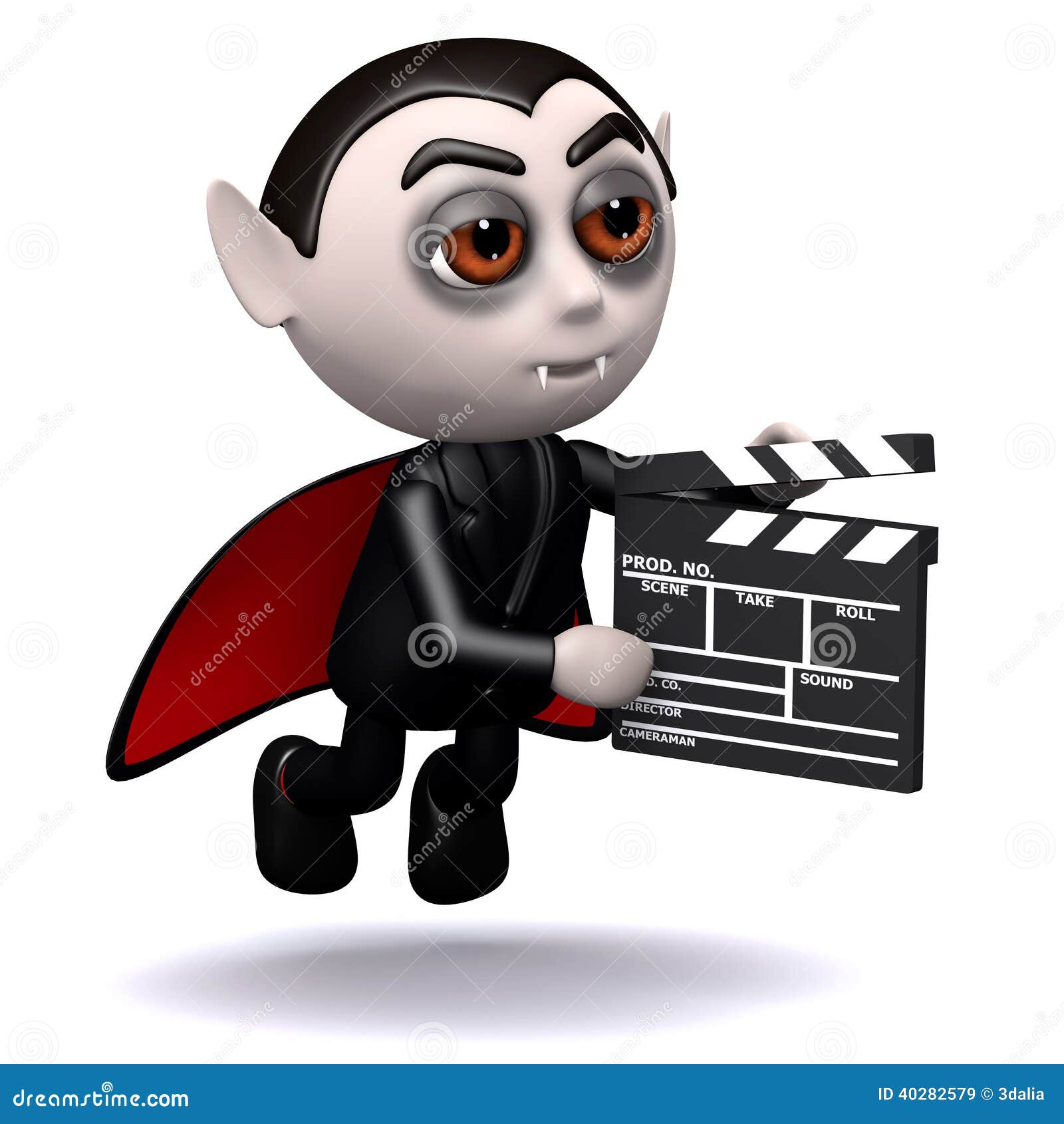 3d Funny Cartoon Vampire Dracula Character Holding a Movie Maker