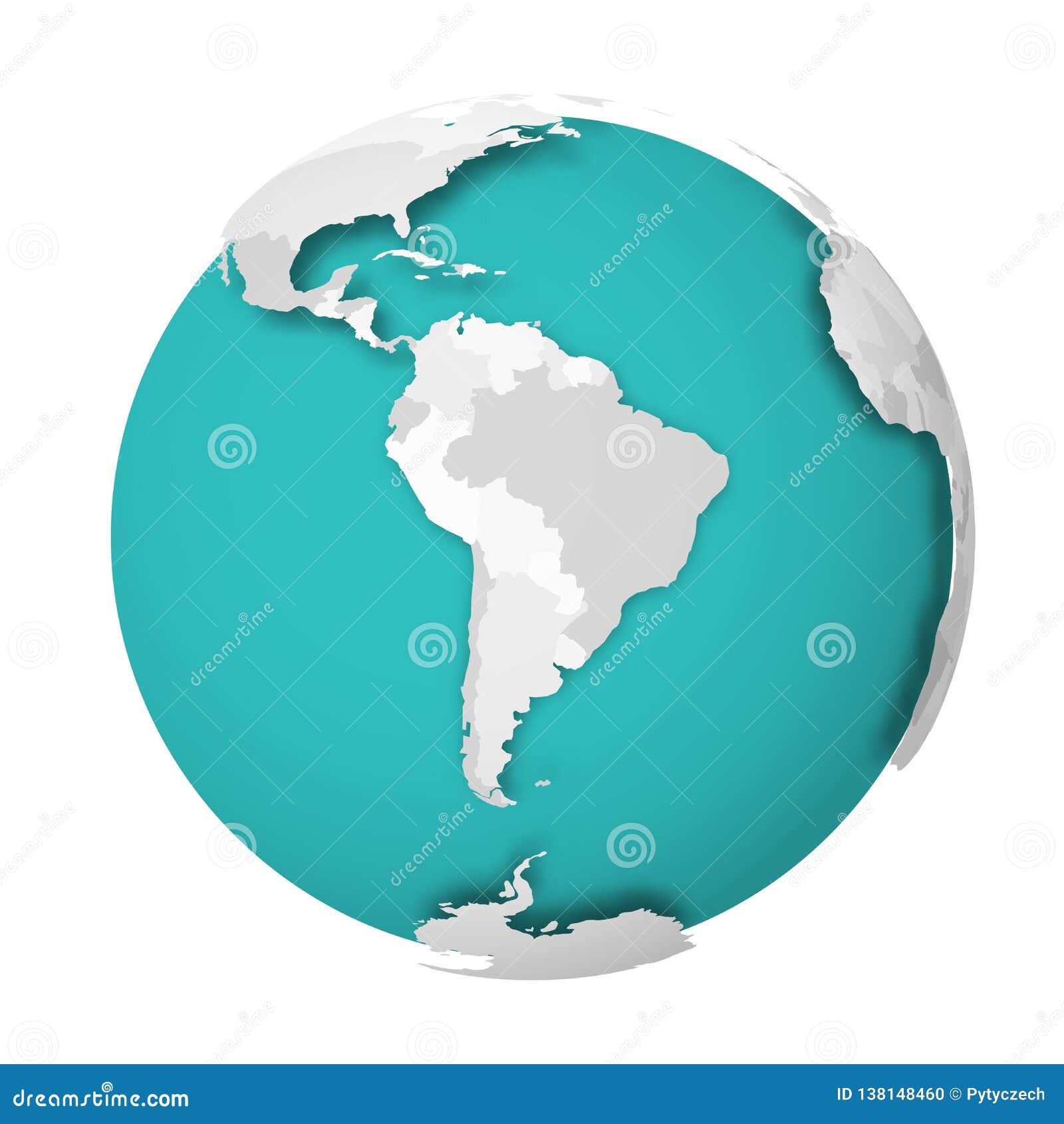 3d Earth Globe With Blank Political Map Dropping Shadow On Blue Green
