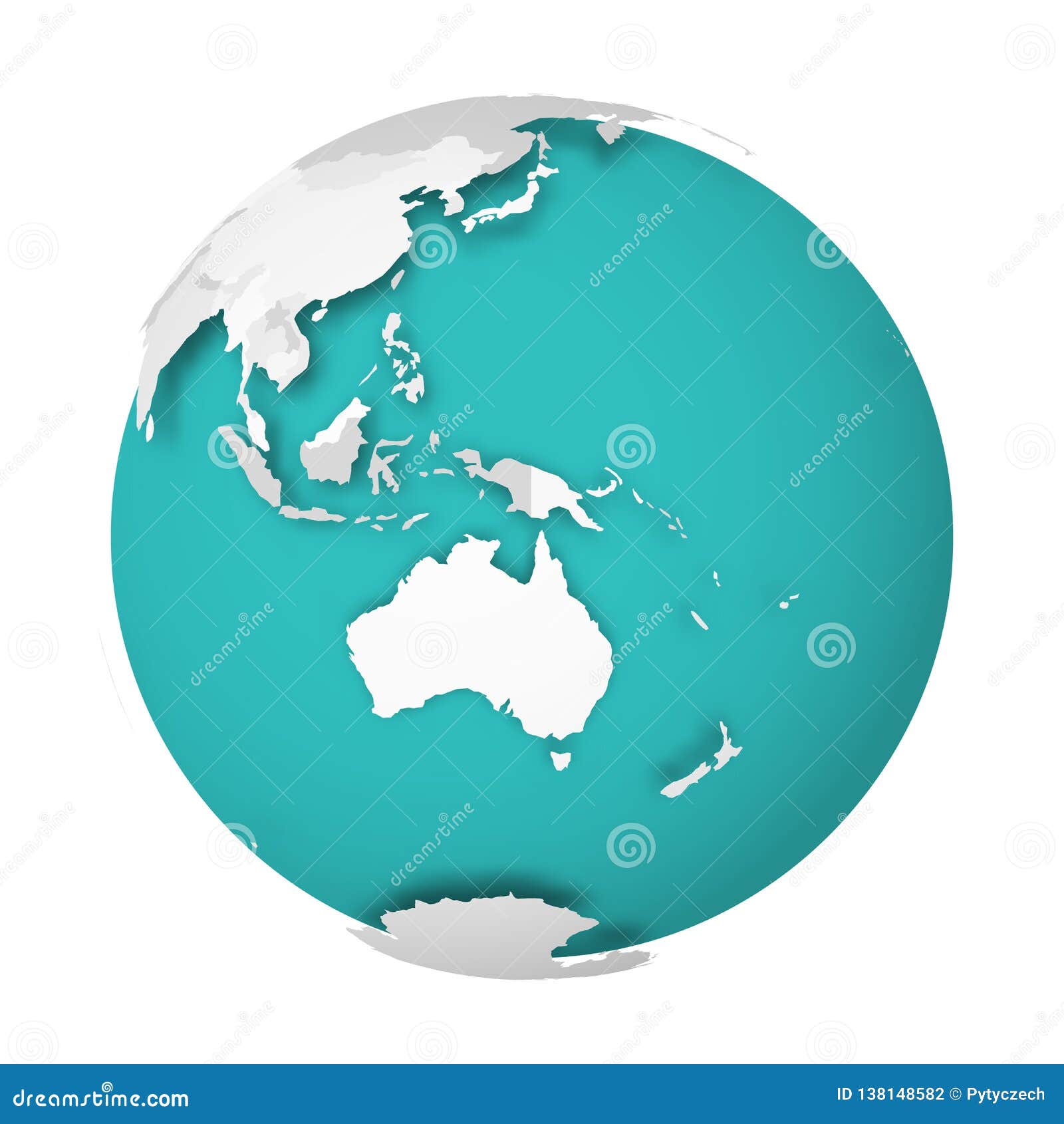 3d Earth Globe With Blank Political Map Dropping Shadow On Blue Green
