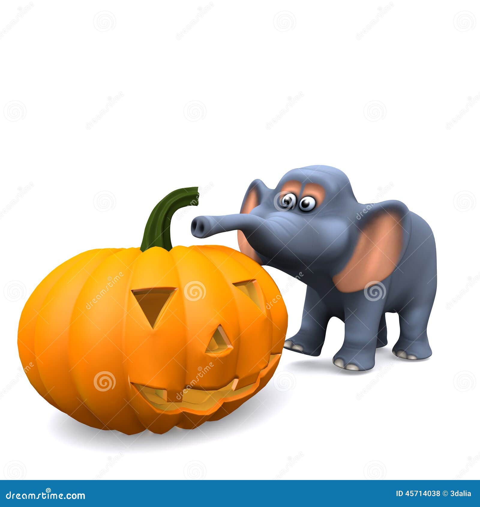 3d Elephant Has Carved a Halloween Pumpkin Stock Illustration