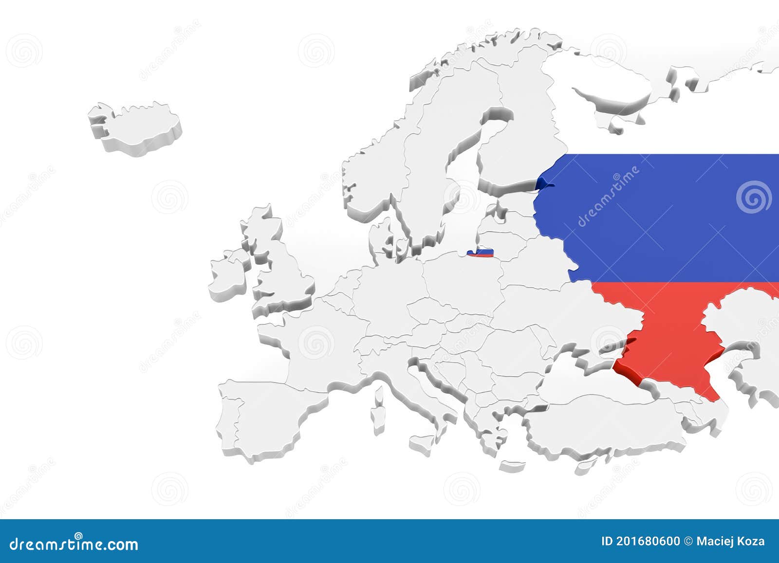 3d Europa - Kaart Met Het Duidelijke Grensgebied Van Rusland , Waarop De Russische Vlag Geïsoleerd Staat Op Witte Achtergrond , Me Stock Illustratie - Illustration of 201680600