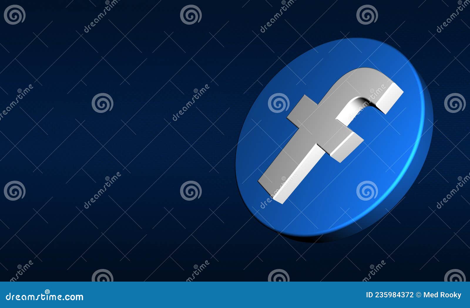 3D Facebook Button Logo in Dark Blue Background. with Copy Space