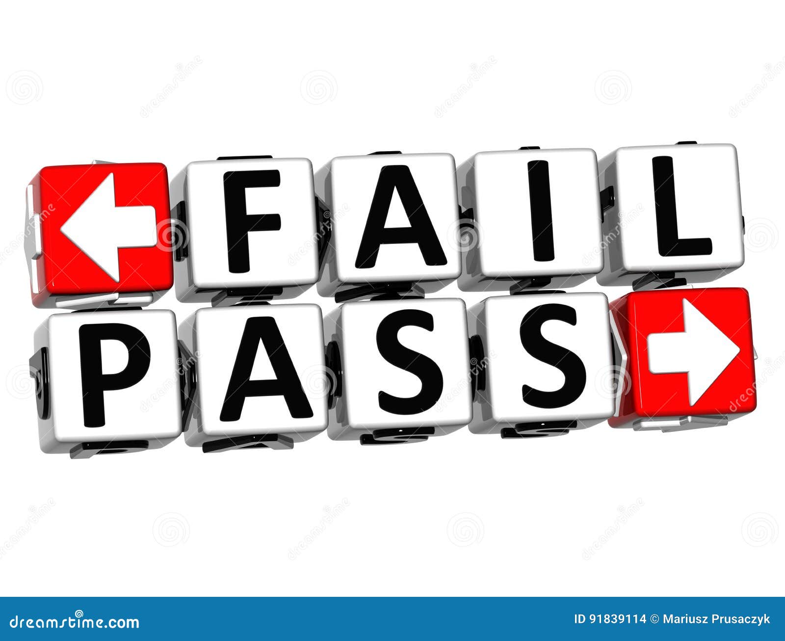 3D Fail Pass Button Click Here Block Text Stock Illustration