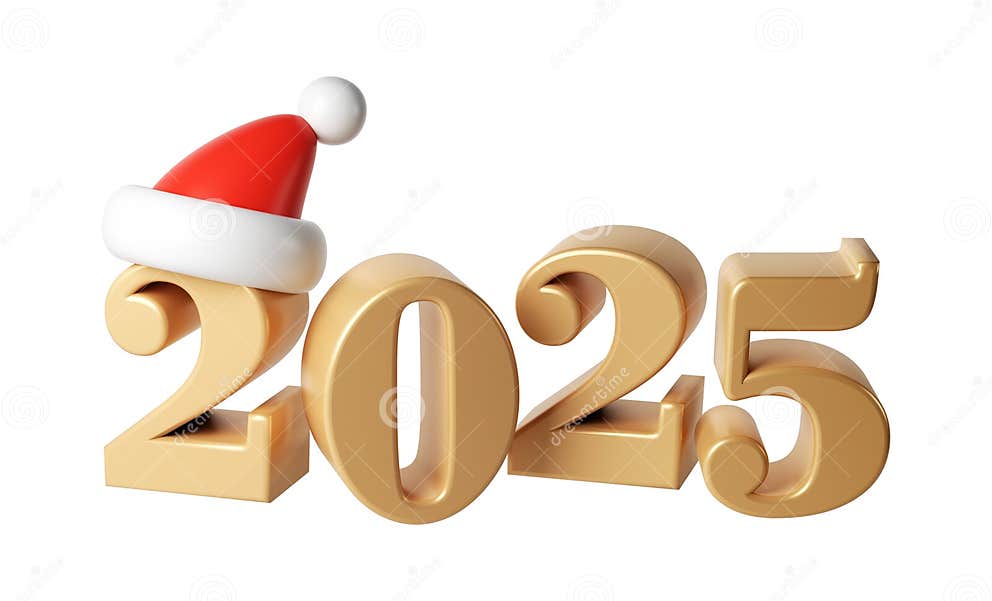 3d Feliz Ano Novo 2025. Símbolos De Desenho Animado Com Chapéu Vermelho