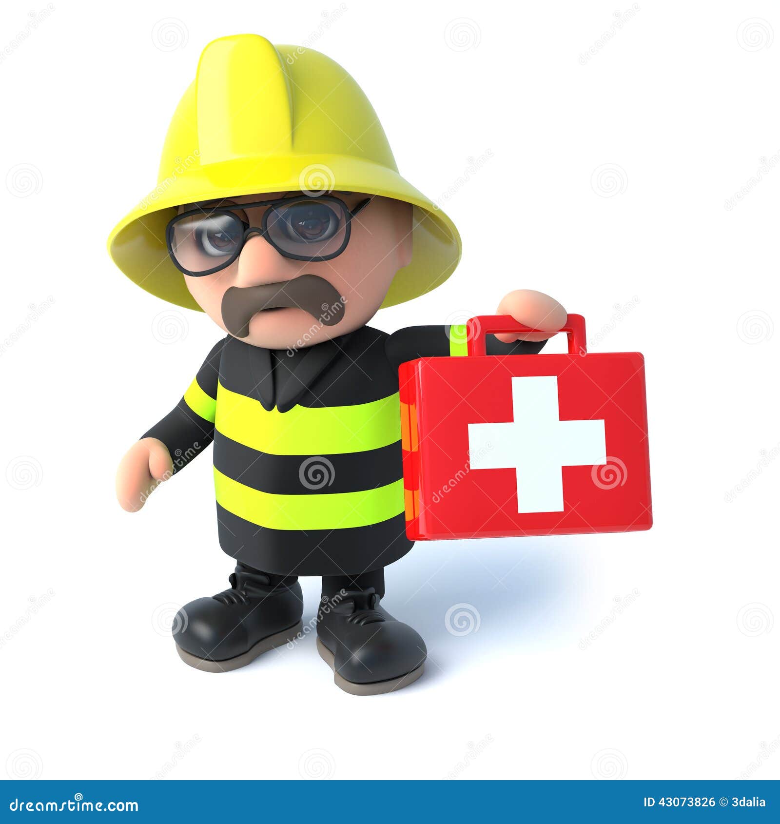 3d Firefighter with First Aid Kit Stock Illustration Illustration of