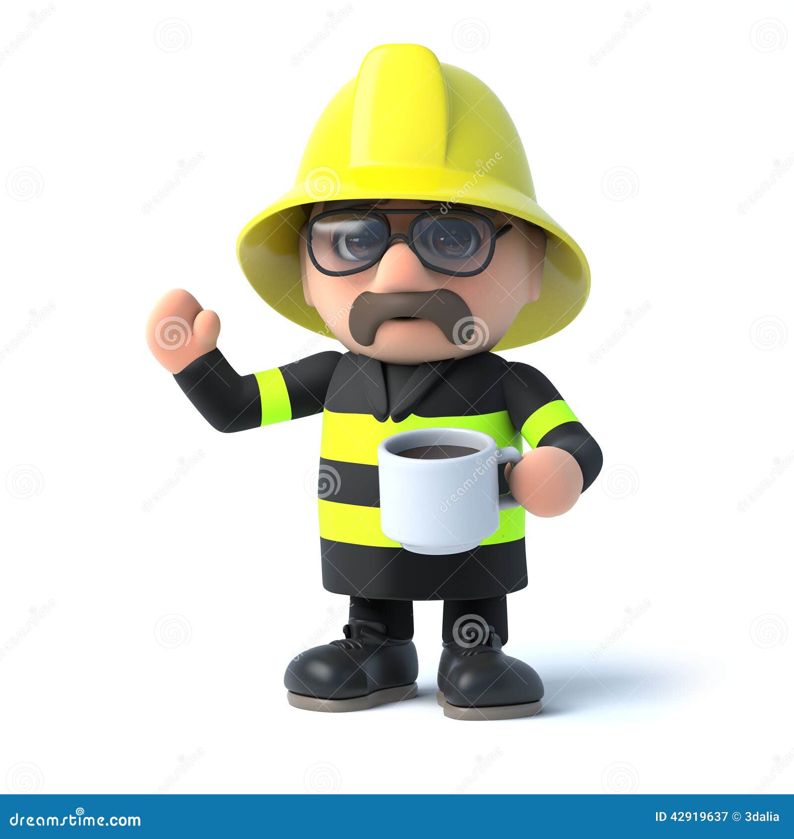 3d Fireman Has a Coffee Break Stock Illustration - Illustration of drink,  uniform: 42919637