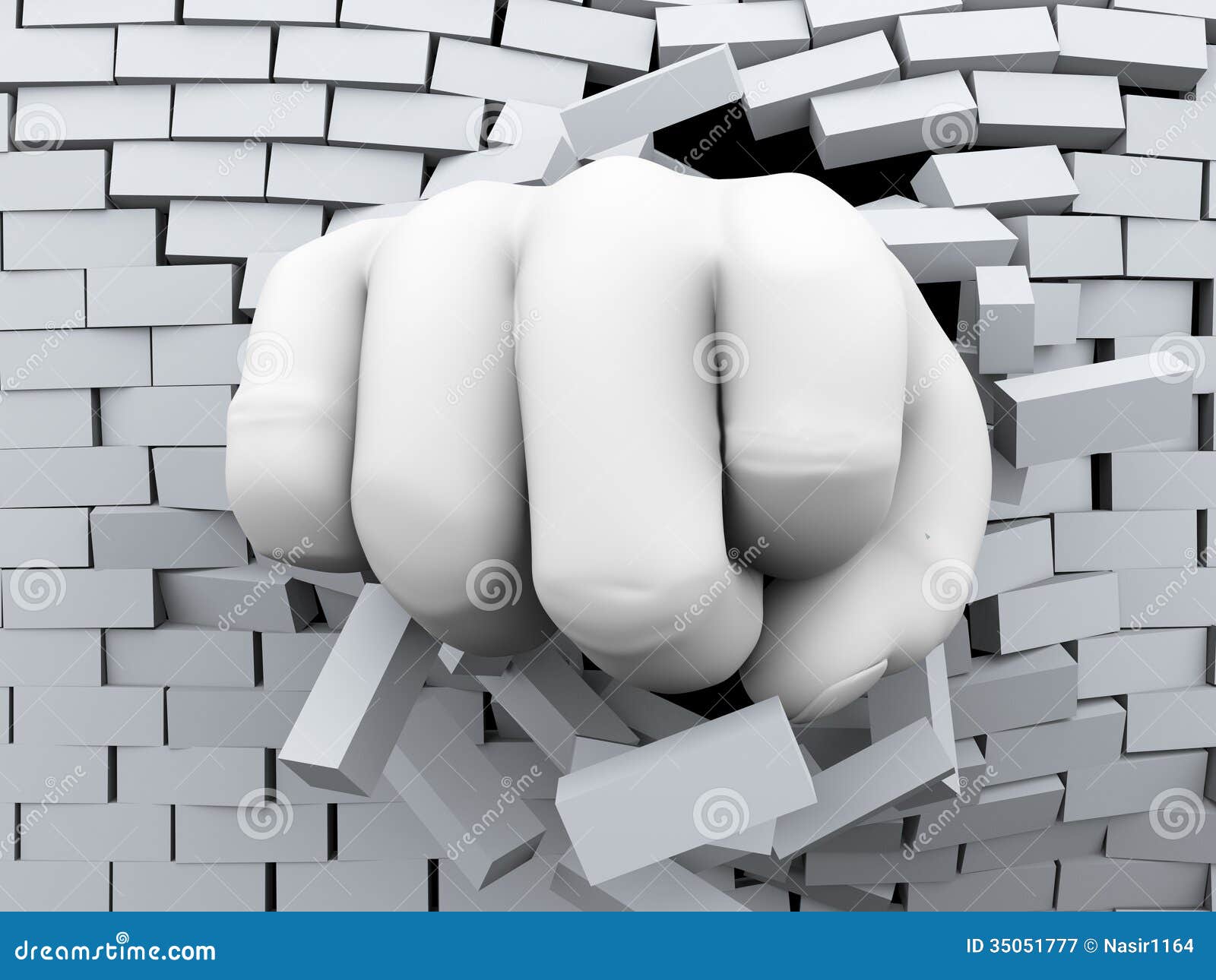 3d Fist Burst Through Brick Wall Royalty Free Stock Photography - Image