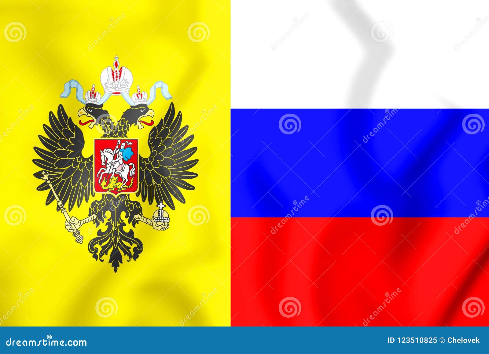 3D Flag of the Russian Empire. Stock Illustration - Illustration