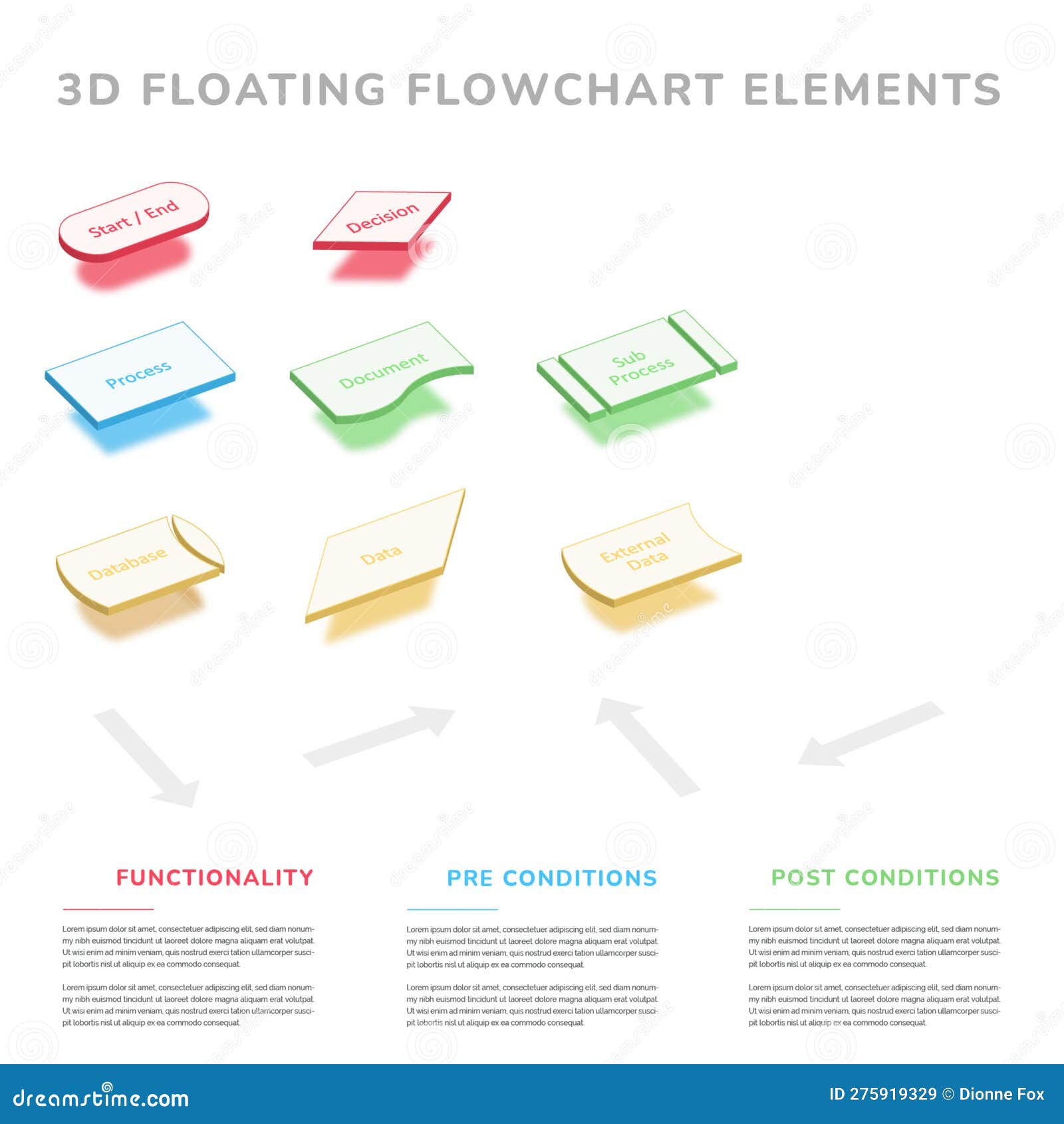 3D Floating Flowchart Main Elements Stock Illustration - Illustration ...