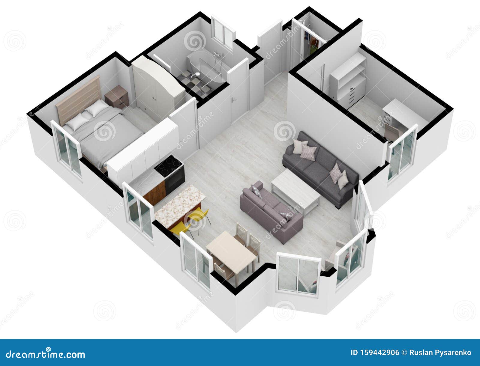 3D Floor Plan. 3D Illustration Floorplan Stock