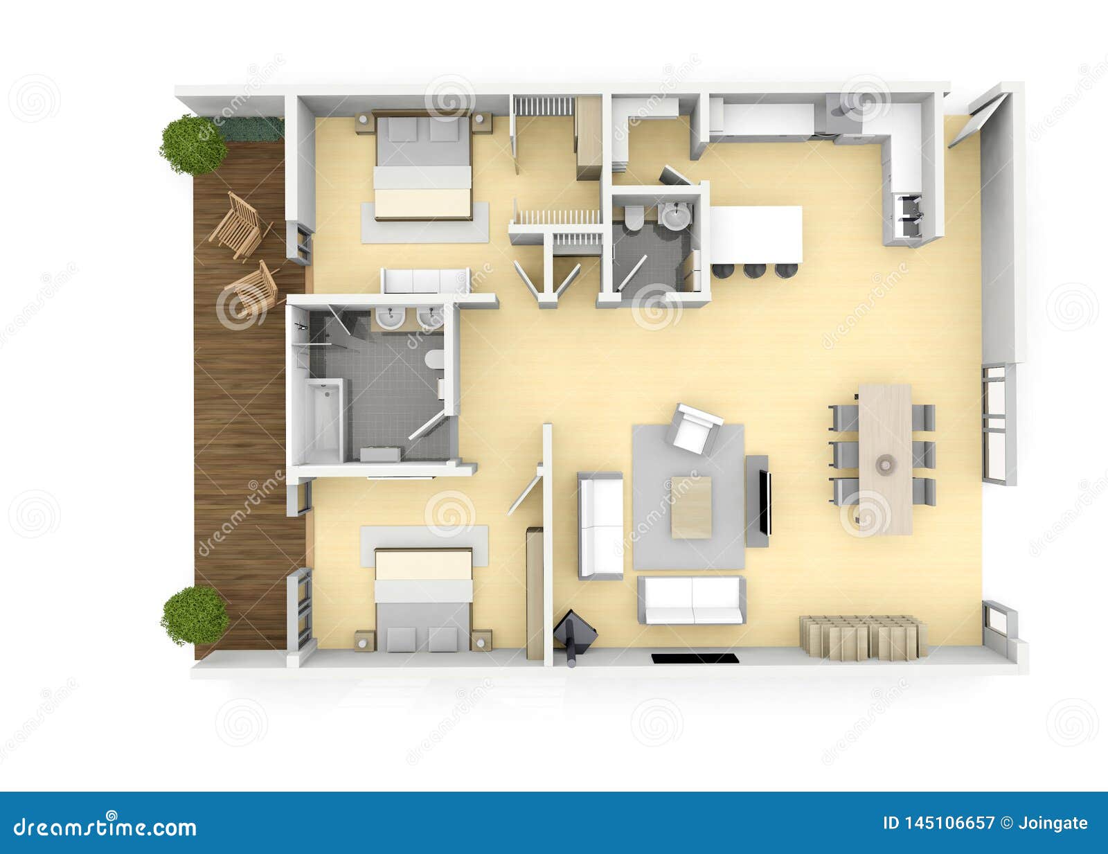 3d Floorplan From Above Birds Eye View Stock Illustration