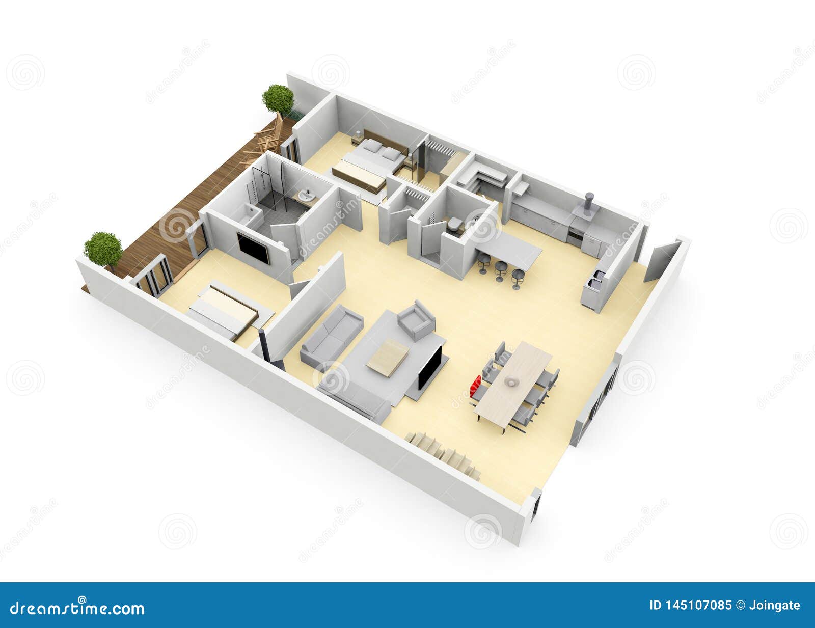 3d Floorplan From Above Birds Eye View Stock Illustration