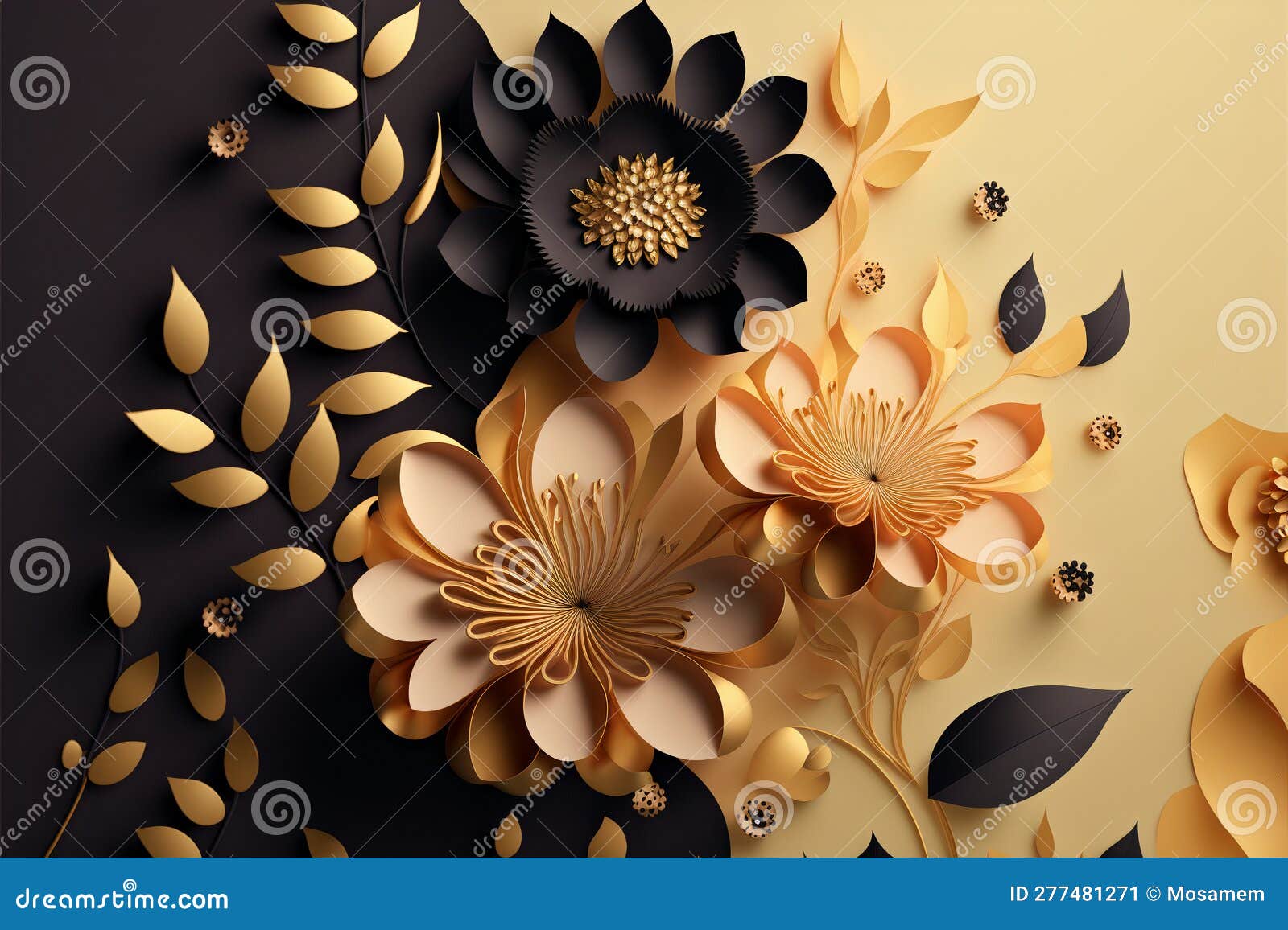 3d Colorful Floral Craft Wallpaper. Orange, Rose, Green, and Yellow Flowers  on a Light Background Stock Photo - Image of flowers, leaf: 270378266