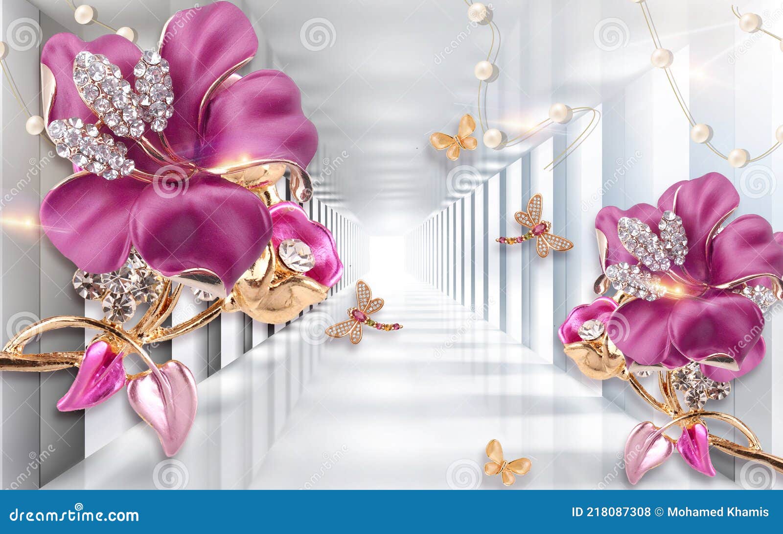 3d Fondo De Pantalla Flores De Joyería Rosa Sobre Fondo De Túnel De Plata  Stock de ilustración - Ilustración de rosa, flores: 218087308