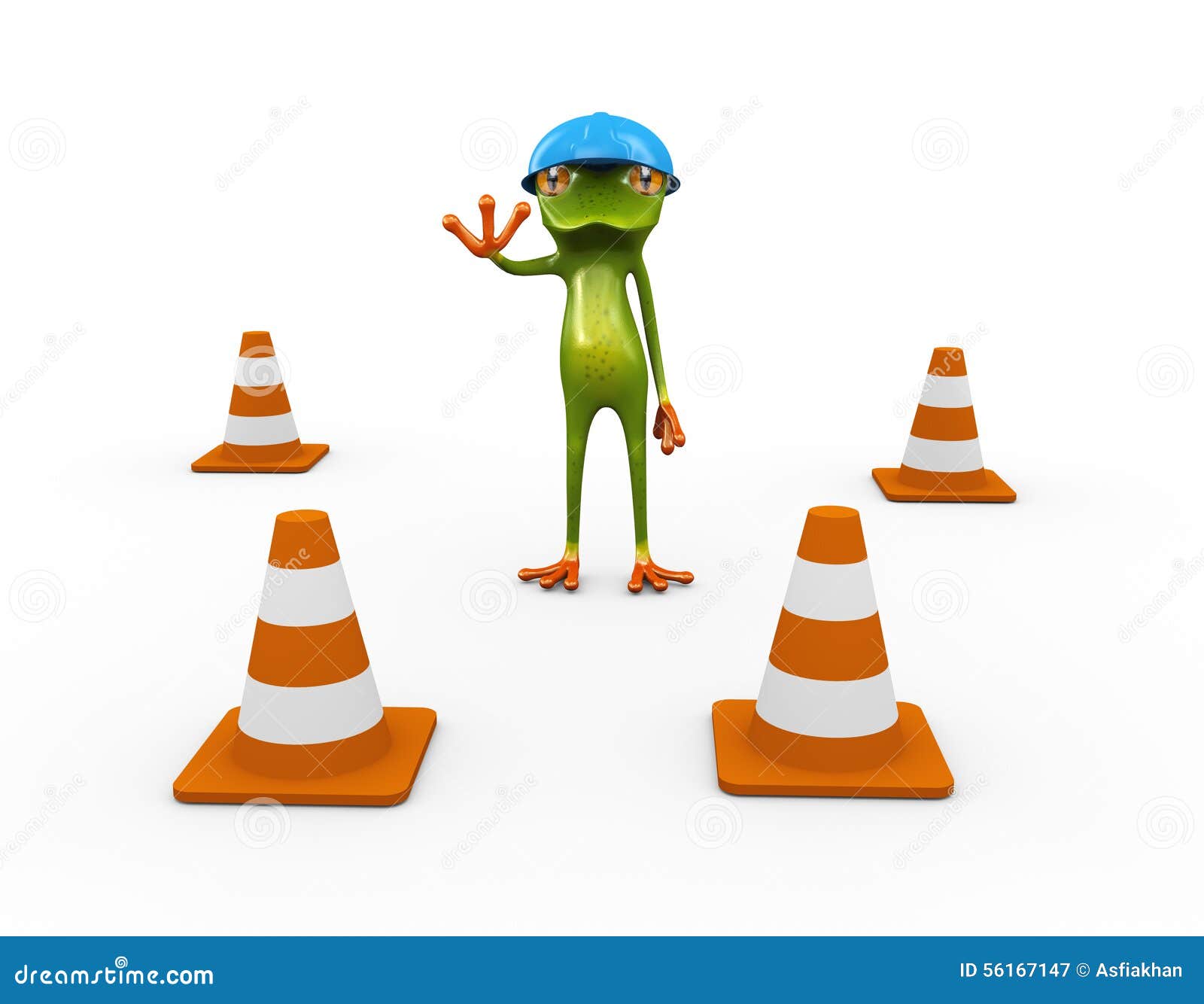 3d frog and traffic cones stock illustration. Illustration of engineer