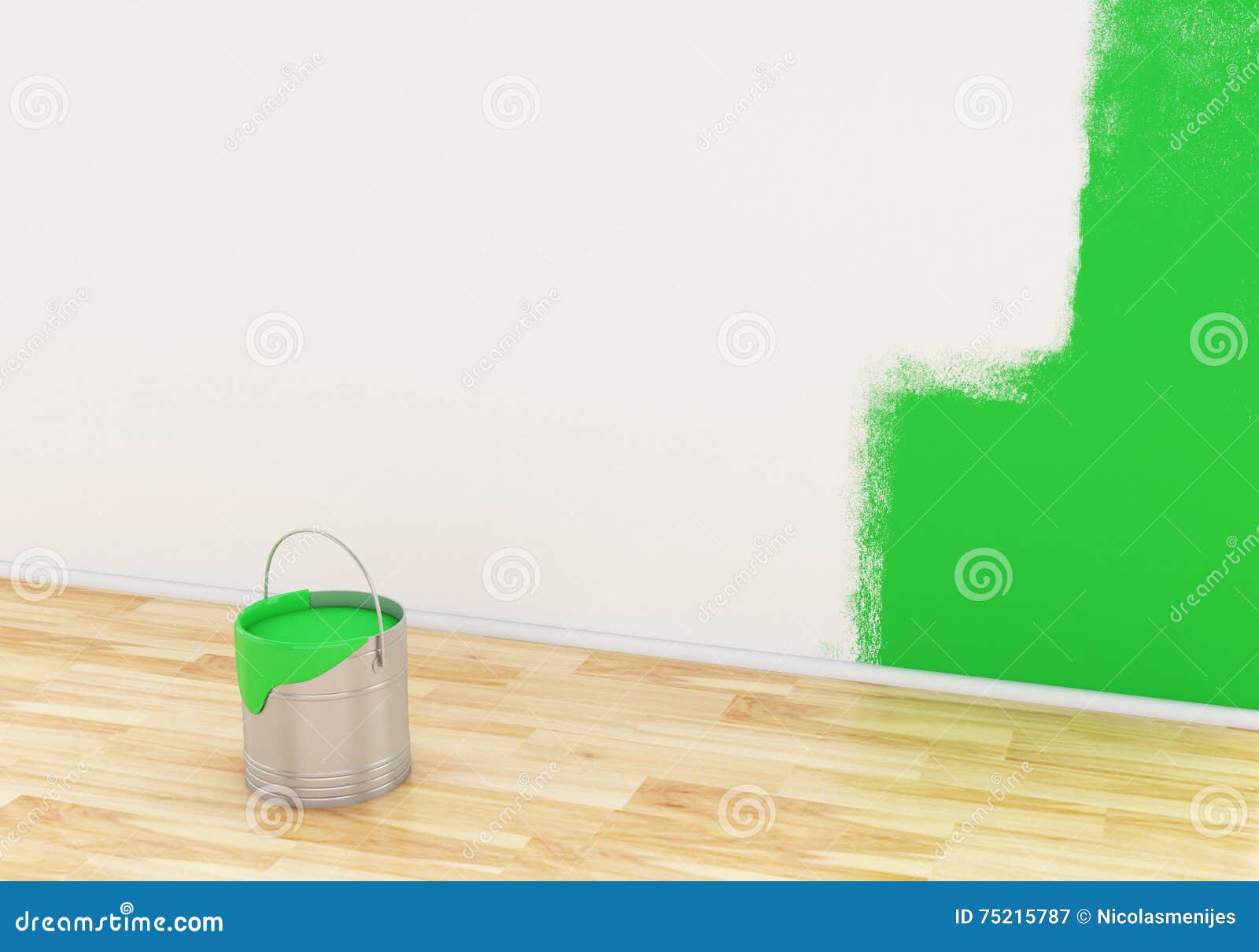 3d Full Bucket of Paint Color Green. Stock Illustration Illustration