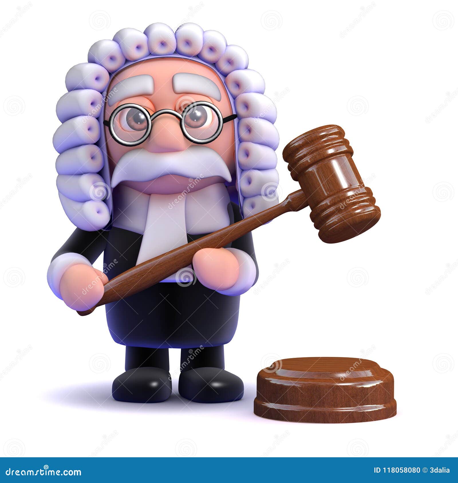 3d Funny Cartoon Judge Character Holding a Gavel Stock Vector