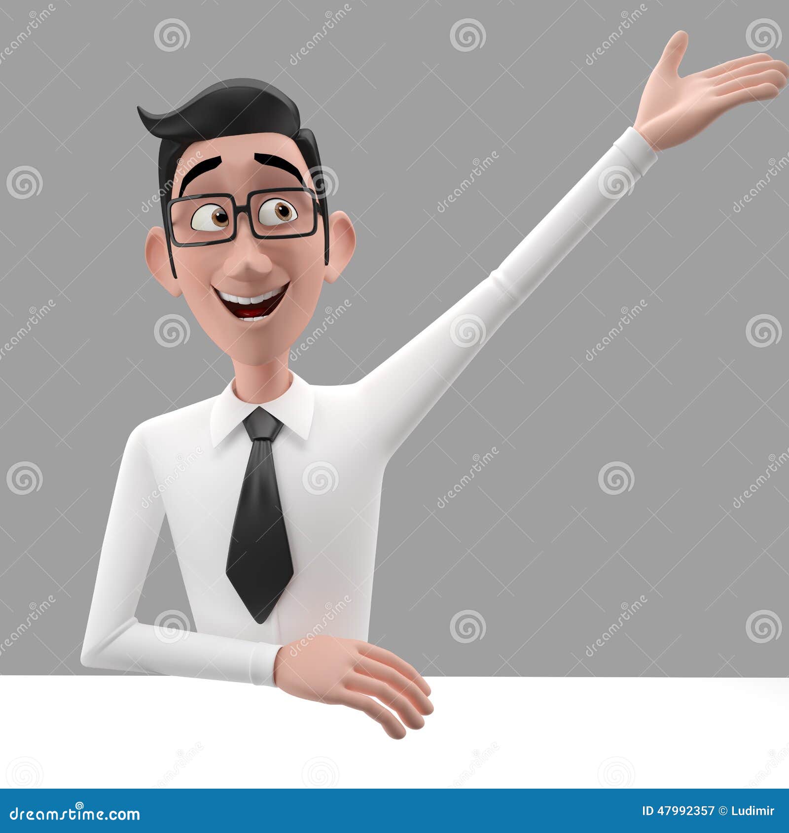 3d funny character, cartoon sympathetic looking business man