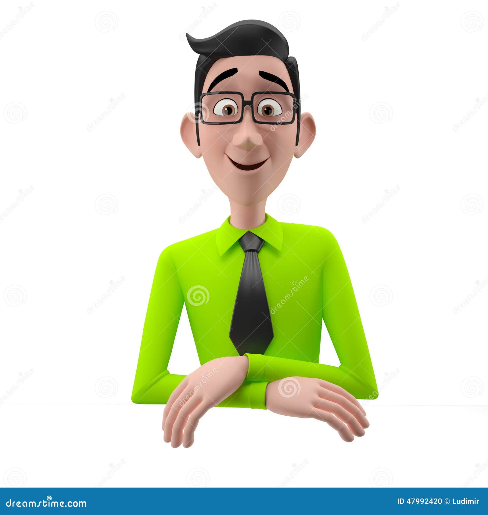 3d funny character, cartoon sympathetic looking business man