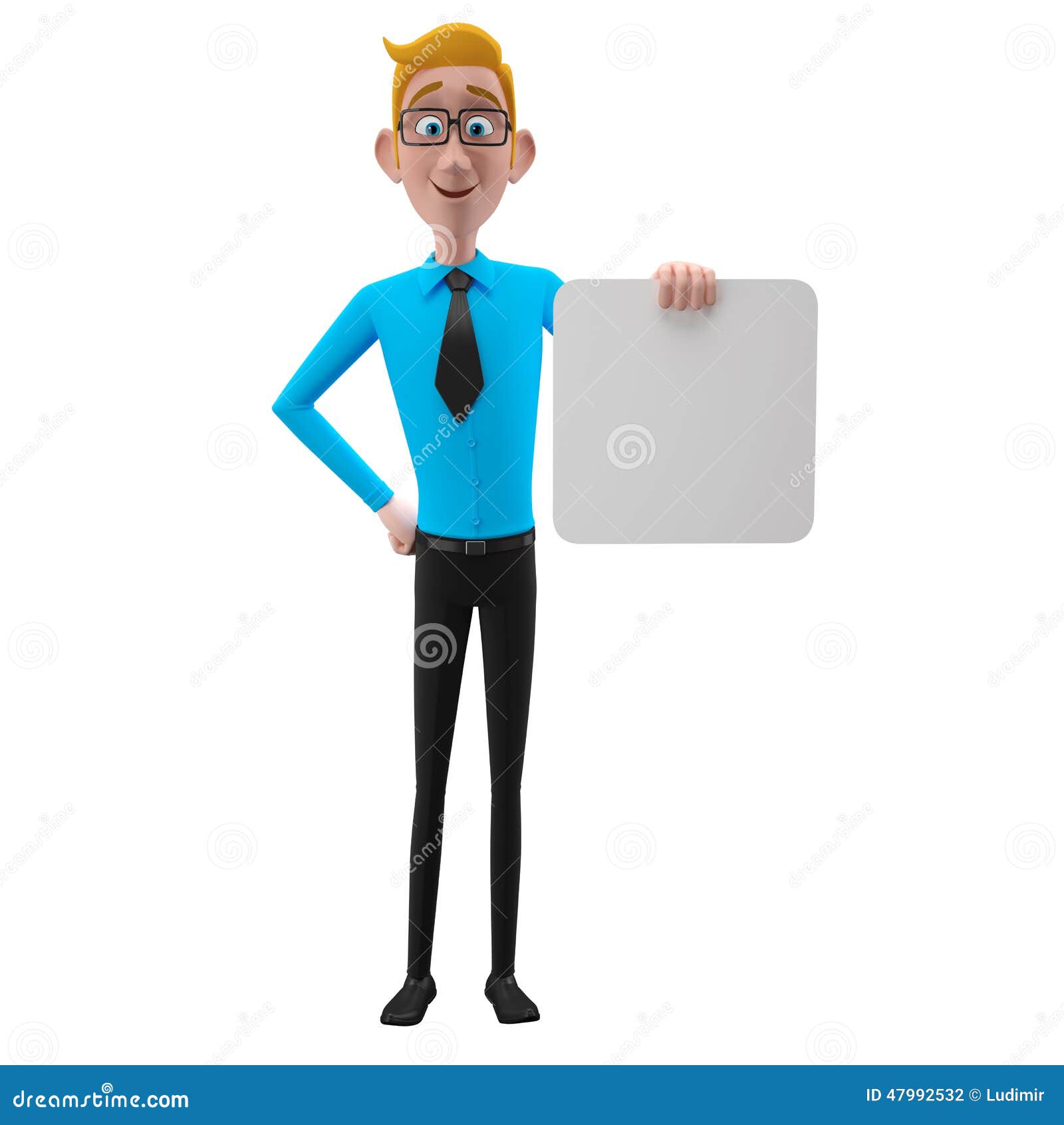 3d funny character, cartoon sympathetic looking business man