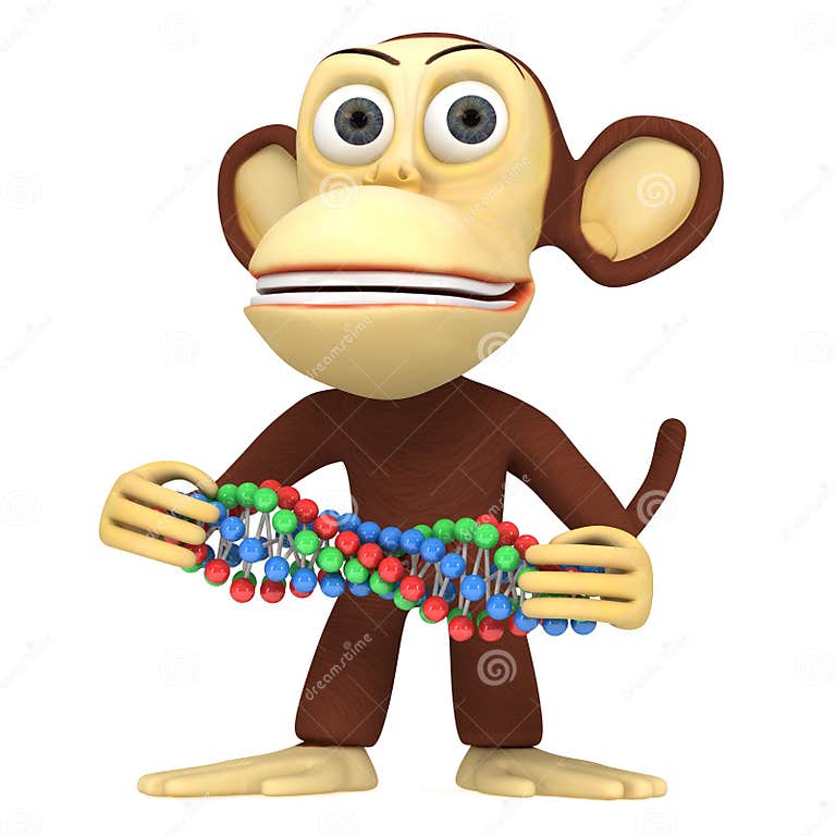 3d Funny Monkey with Dna Chain Stock Illustration Illustration of