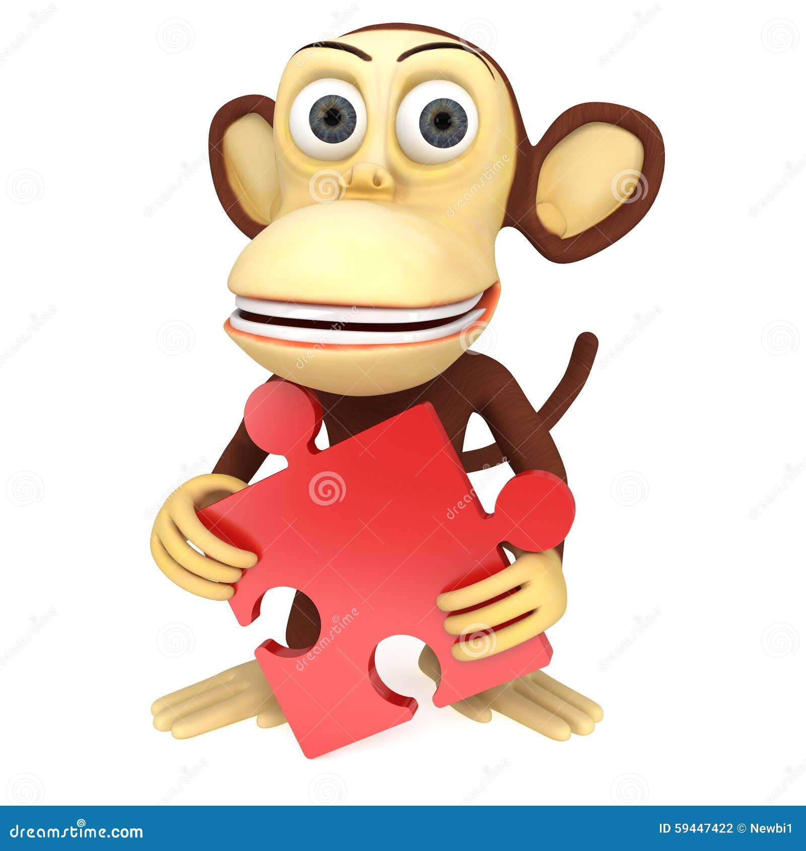 3d Funny Monkey with Red Puzzle Stock Illustration Illustration of