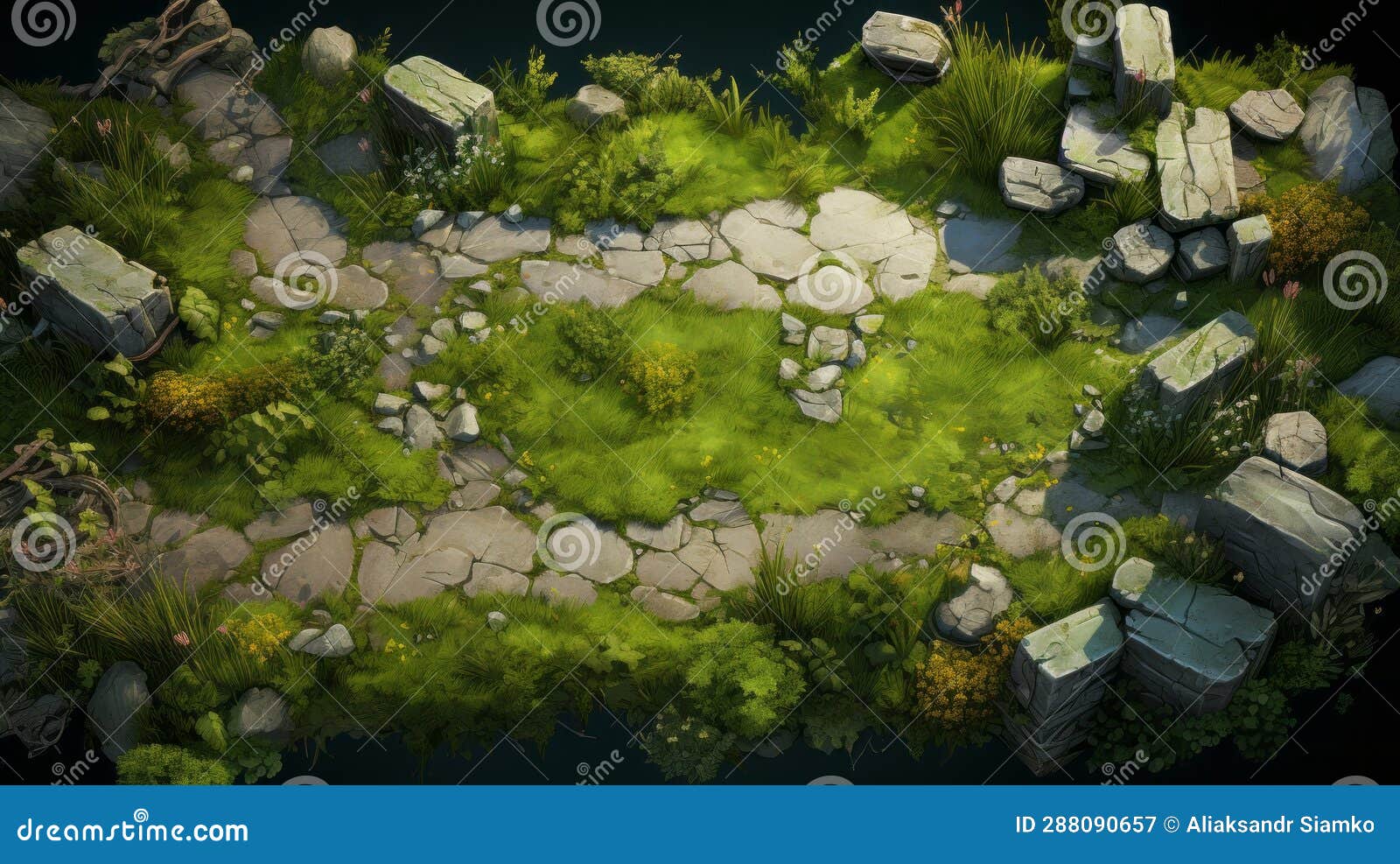 2d Game, Ground Tile, Short Grass, Updown View Angle 45 Degree Stock