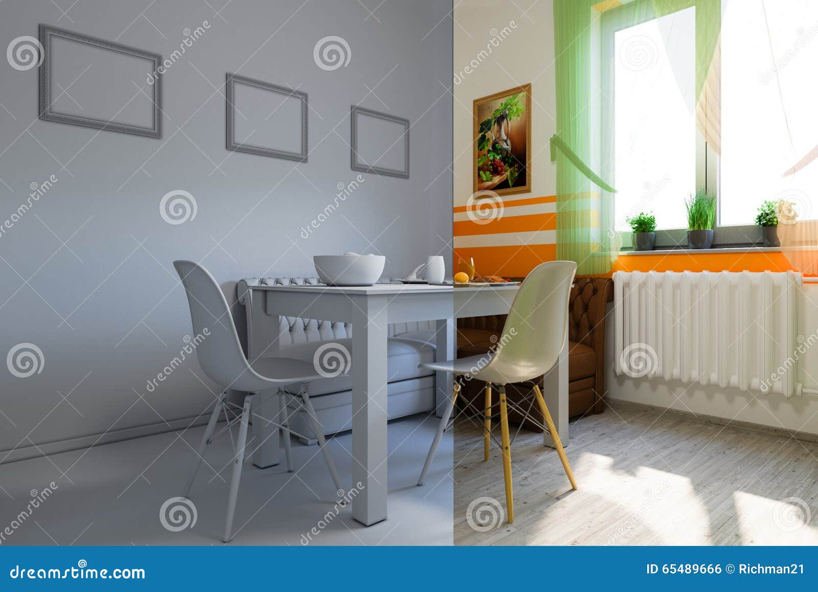 3d geef van keukenontwerp terug in een moderne stijl, een ...