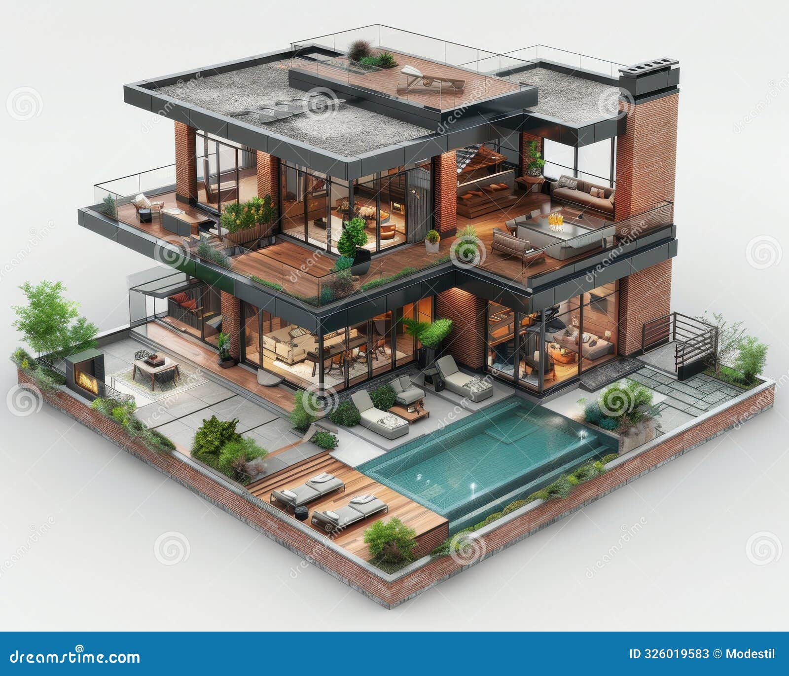 3d generated professional 3 4 view photo of a creative 3d rendered layout plan of a large house