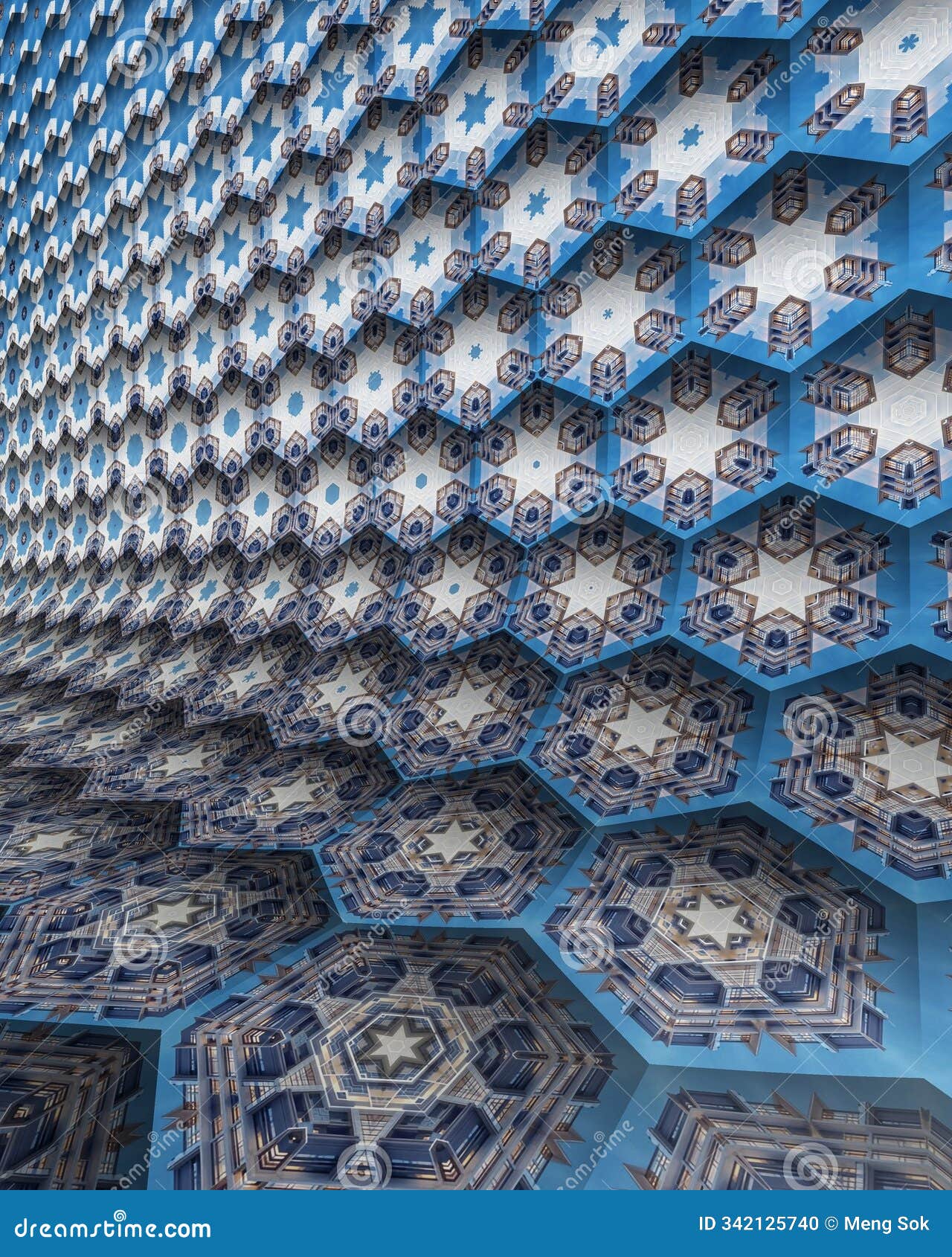 3d geometric  in blue and white architectural perspective