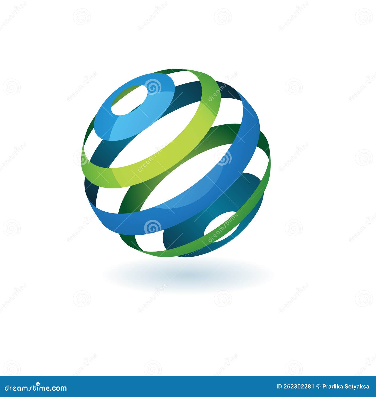 A 3D Globe Logo Comprises of Green and Blue Ring Shapes Stock
