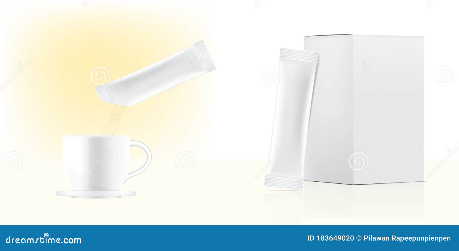 Download 3D Glossy Stick Sachet Mockup And Pour Powder To Cup Of ...
