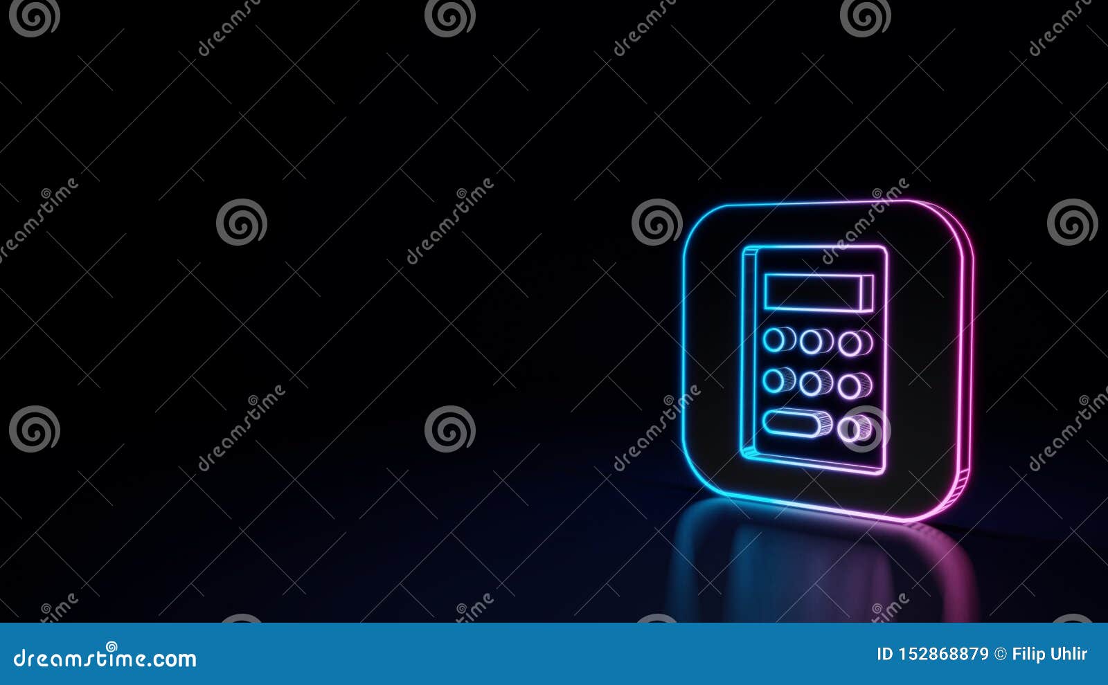 3d Glowing Neon Symbol Of Icon Of Calculator App Isolated On Black