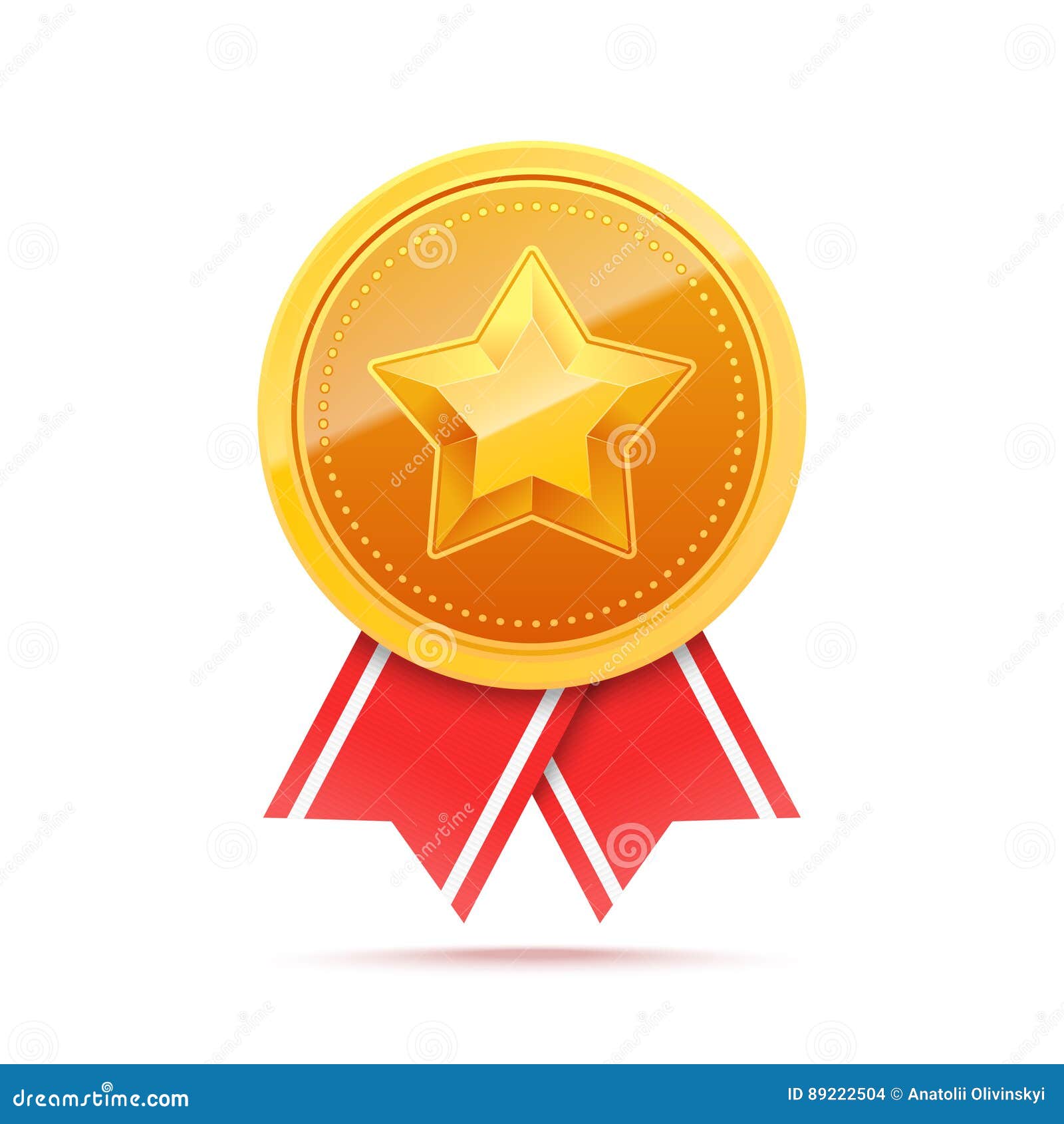 3d gold medal with star and red ribbon.