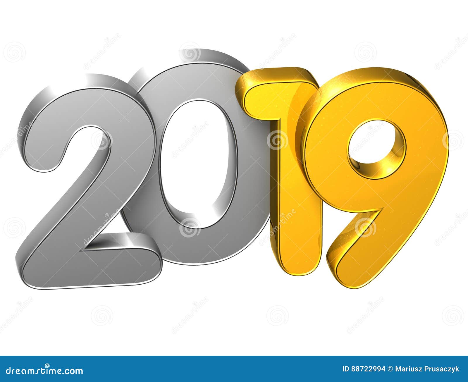 3d gold number new year 2019 on white background