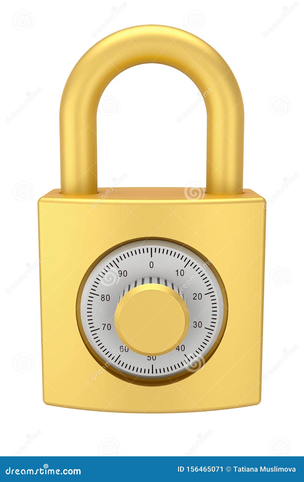 3d Golden Code Padlock Isolated on White Background. High Resolution 3d