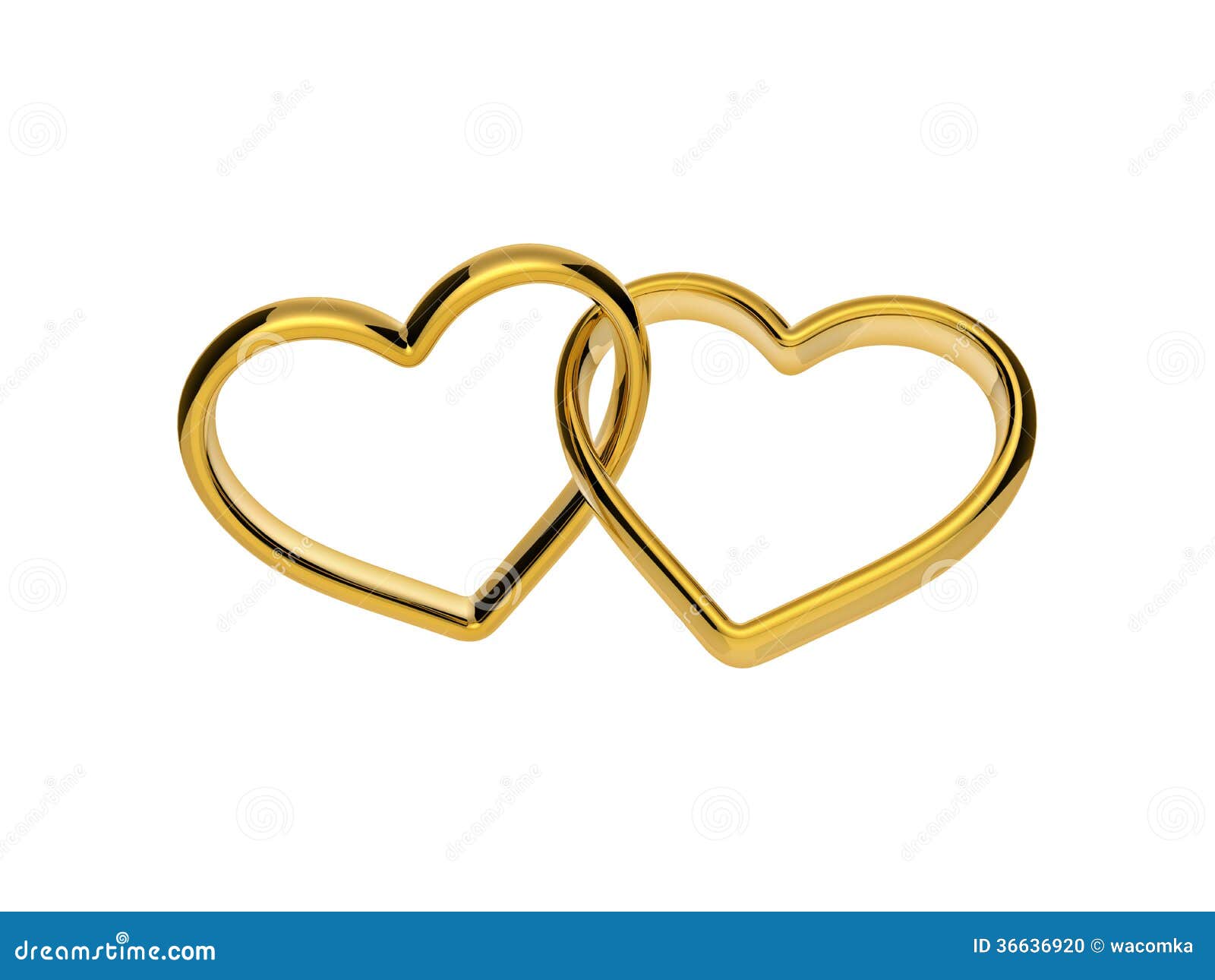 3d Golden Engagement  Hearts Rings  Connected Together Stock 