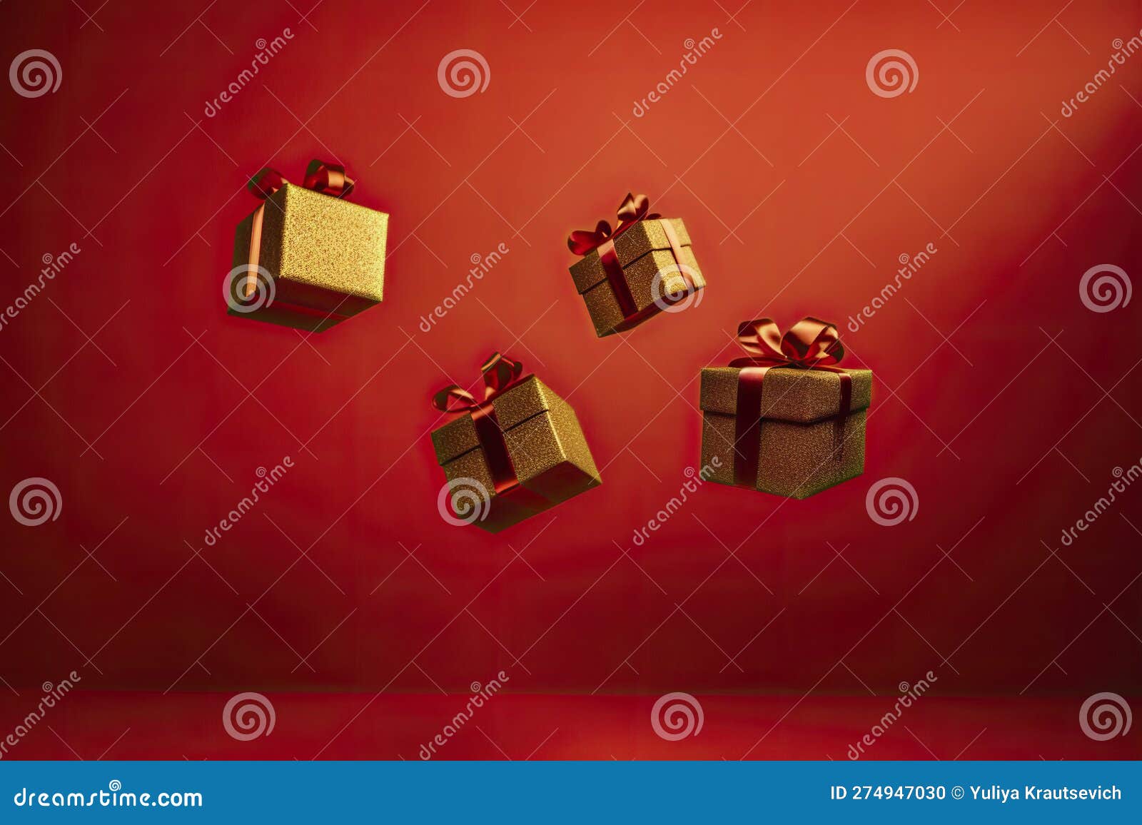 3D Golden Gift Boxes on the Red Background. Generative AI Stock Illustration Illustration of