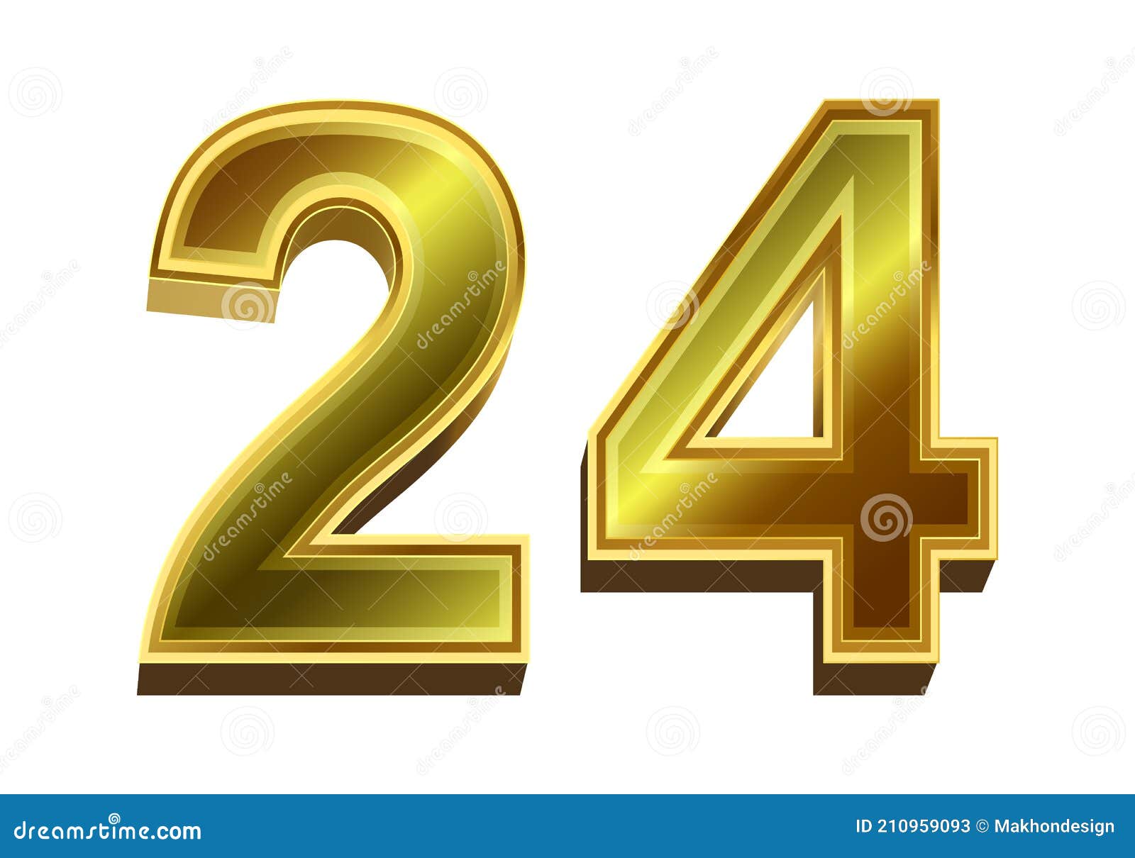 Threedimensional Golden Number 24 Twentyfour Carats Stock Vector