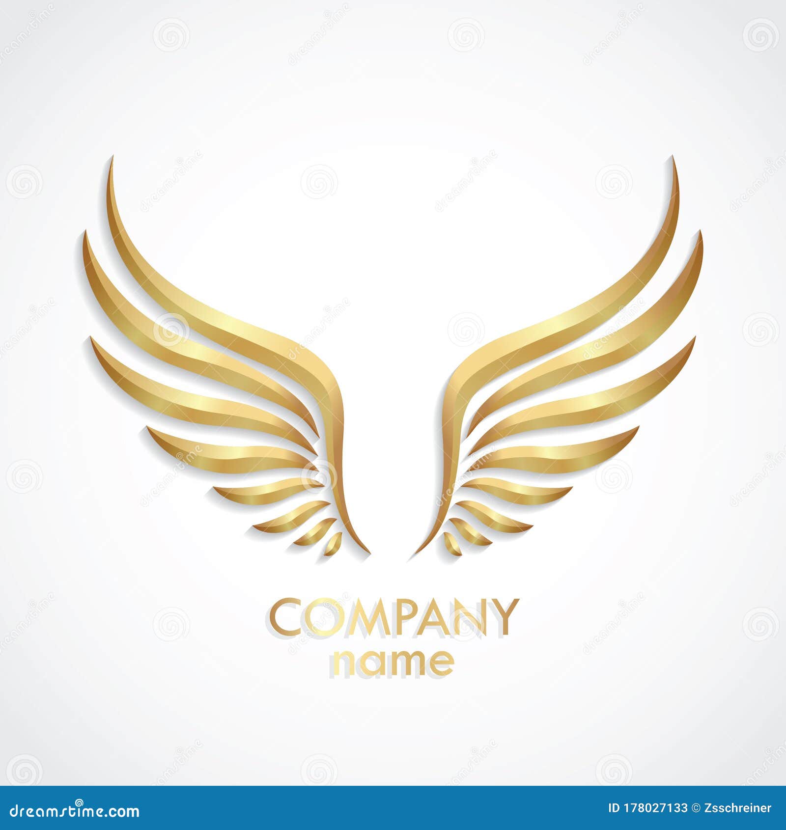 3d golden shiny metal wings logo 