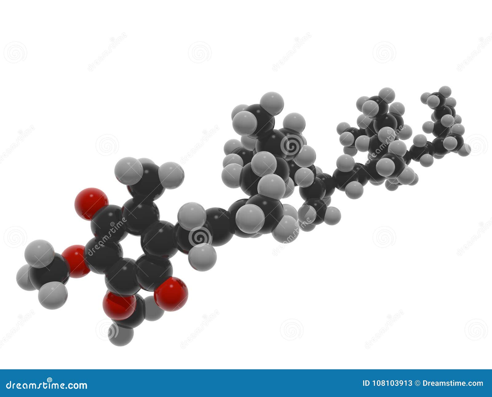3d graphics of coenzyme q10 coq10 molecule, popular antiaging and longevity supplement, as well as mitochondrial antioxidant