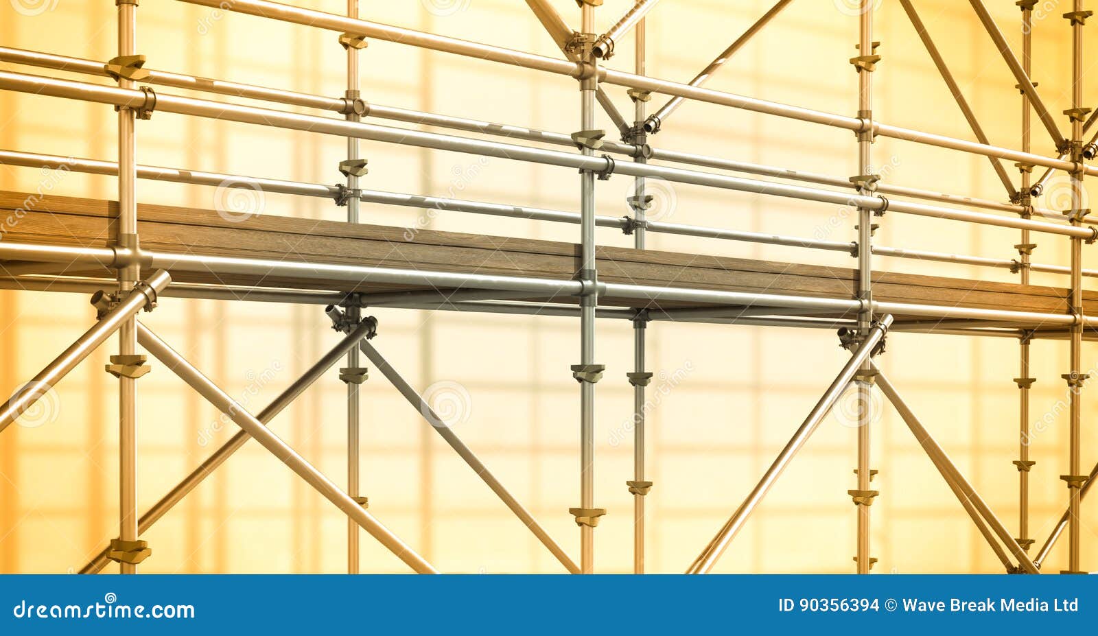 3D Grey Scaffolding Whit Soft Yellow Background Stock Illustration