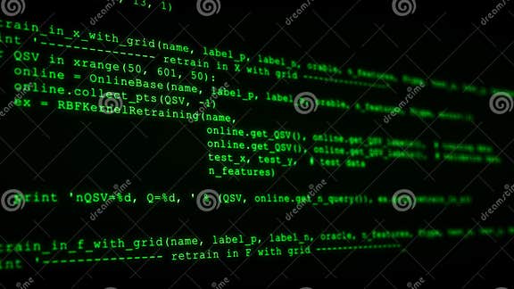 3D Hacking Code Data Flow Stream on Green. Screen with Typing Coding ...