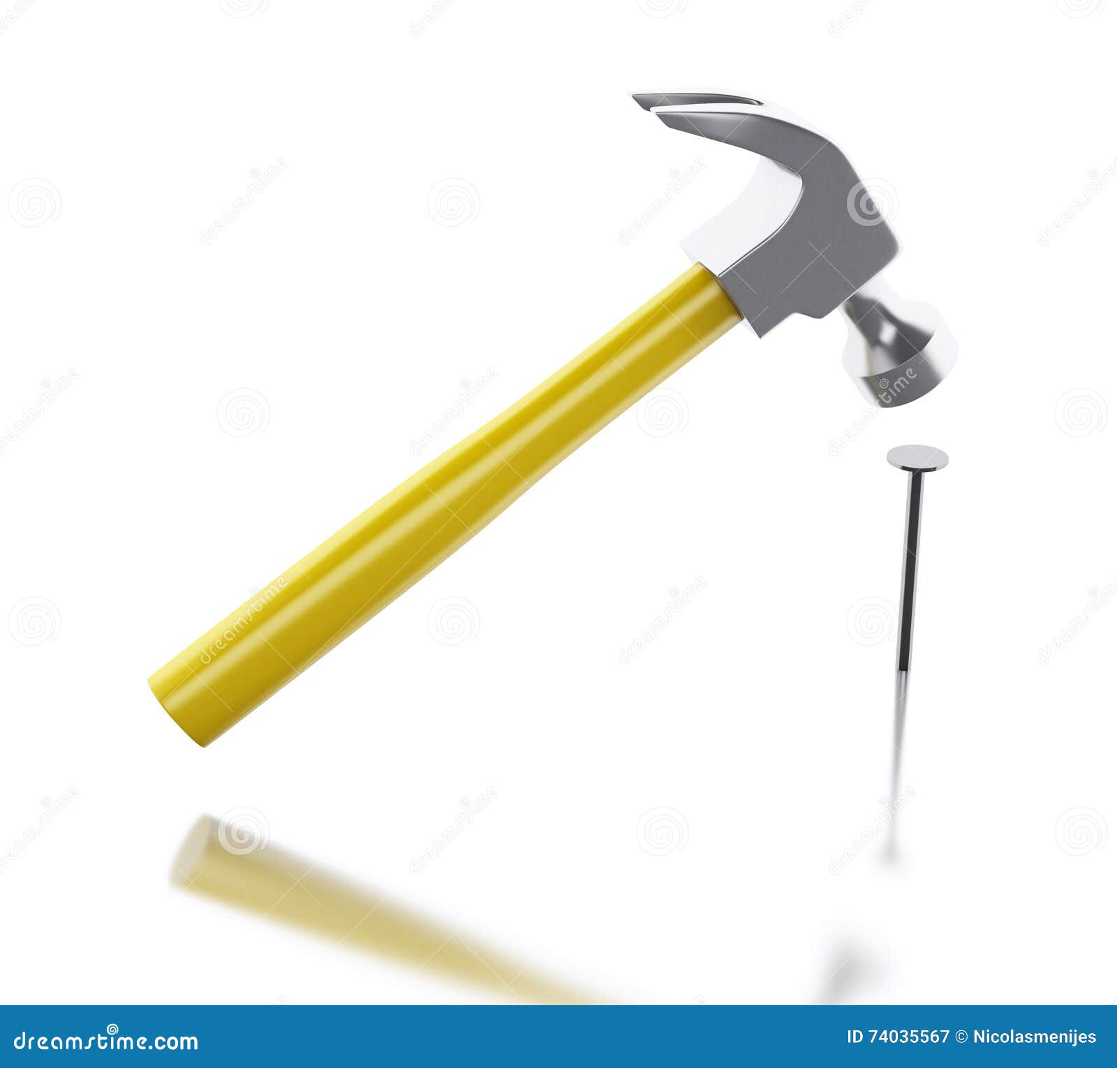 3d Hammer Hitting a Nail. Construction Concept. Stock Illustration