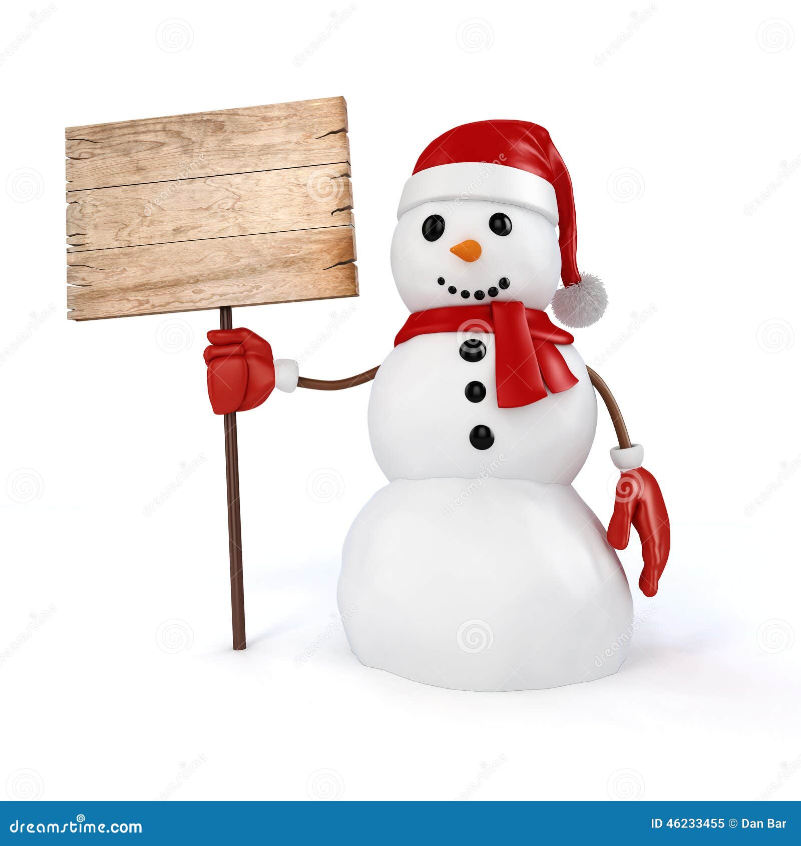 3d Happy Snowman Holding A Wooden Board Sign Stock Illustration Image
