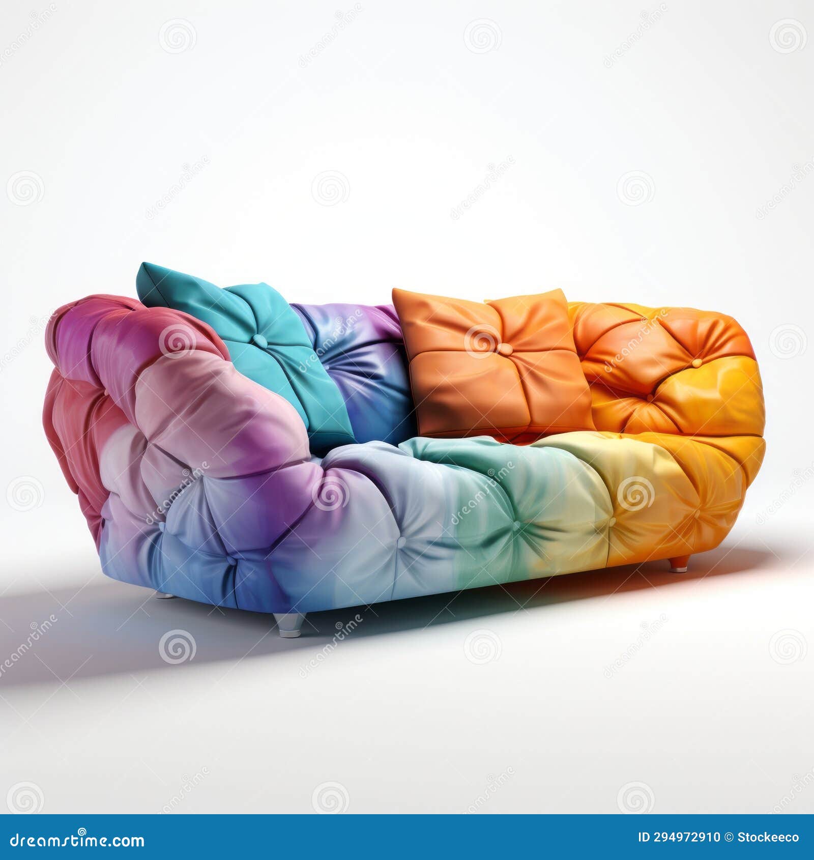 3d Harmony Sofa Crumpled, Soft, Dreamlike Rainbow Couch Design Stock Illustration