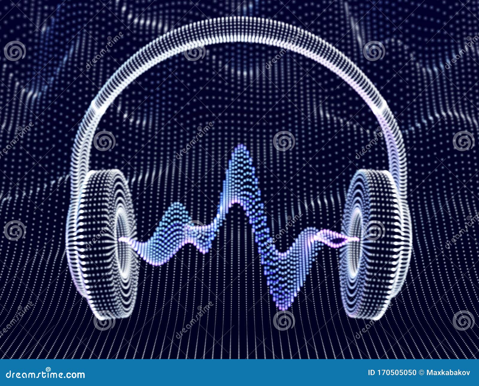 3D Headphones with Sound Waves on Dark Background. Stock Vector