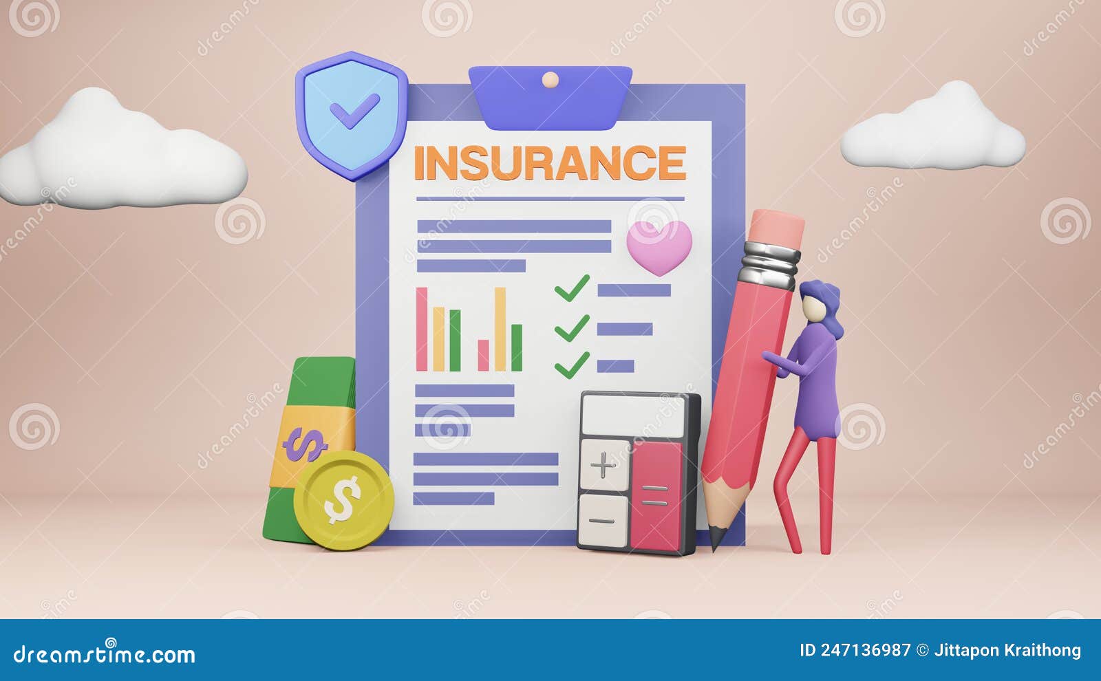 3D Health Life Insurance Wellness Risk Management Stock Illustration