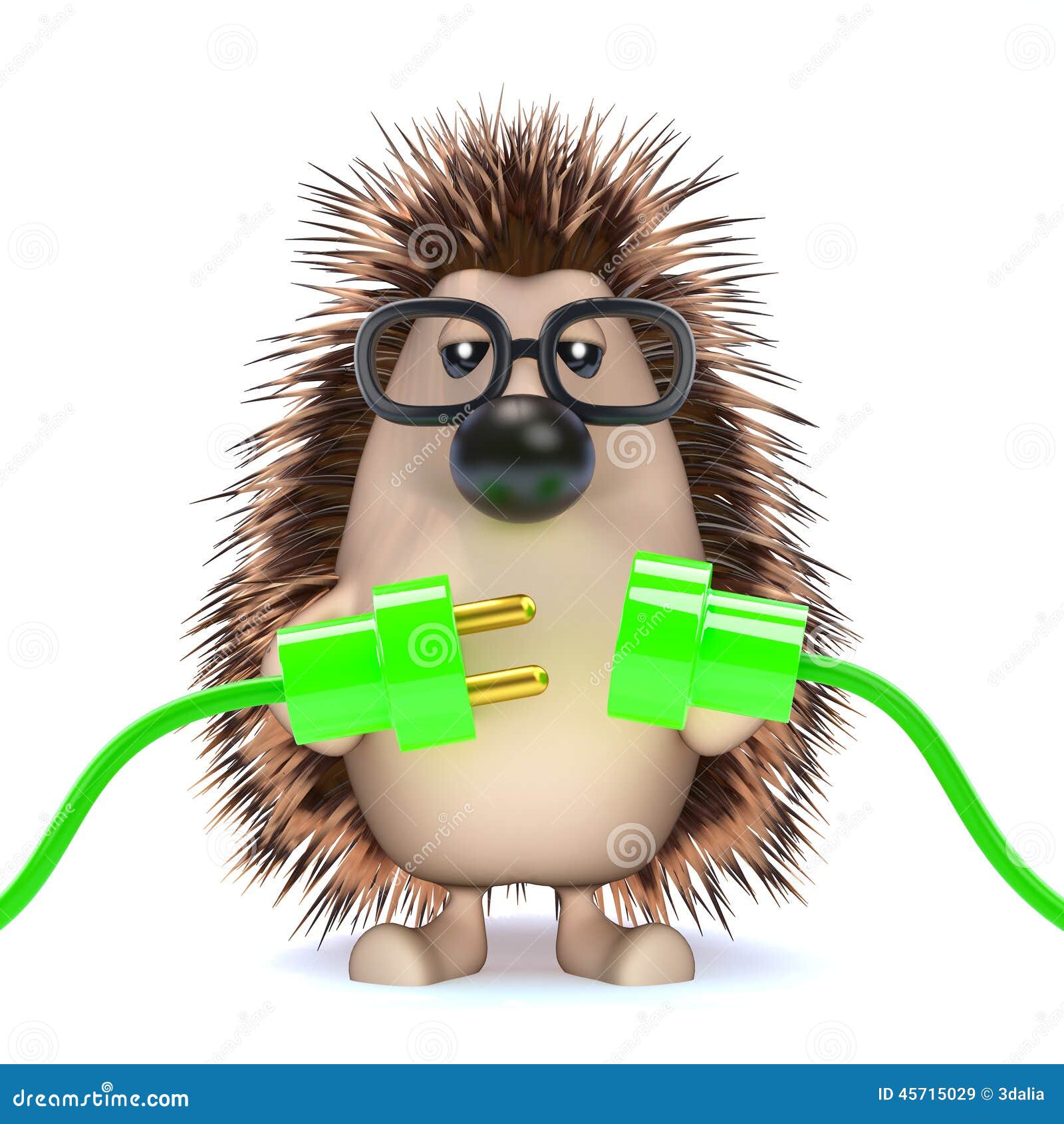 3d Hedgehog Connects the Green Energy Stock Illustration Illustration