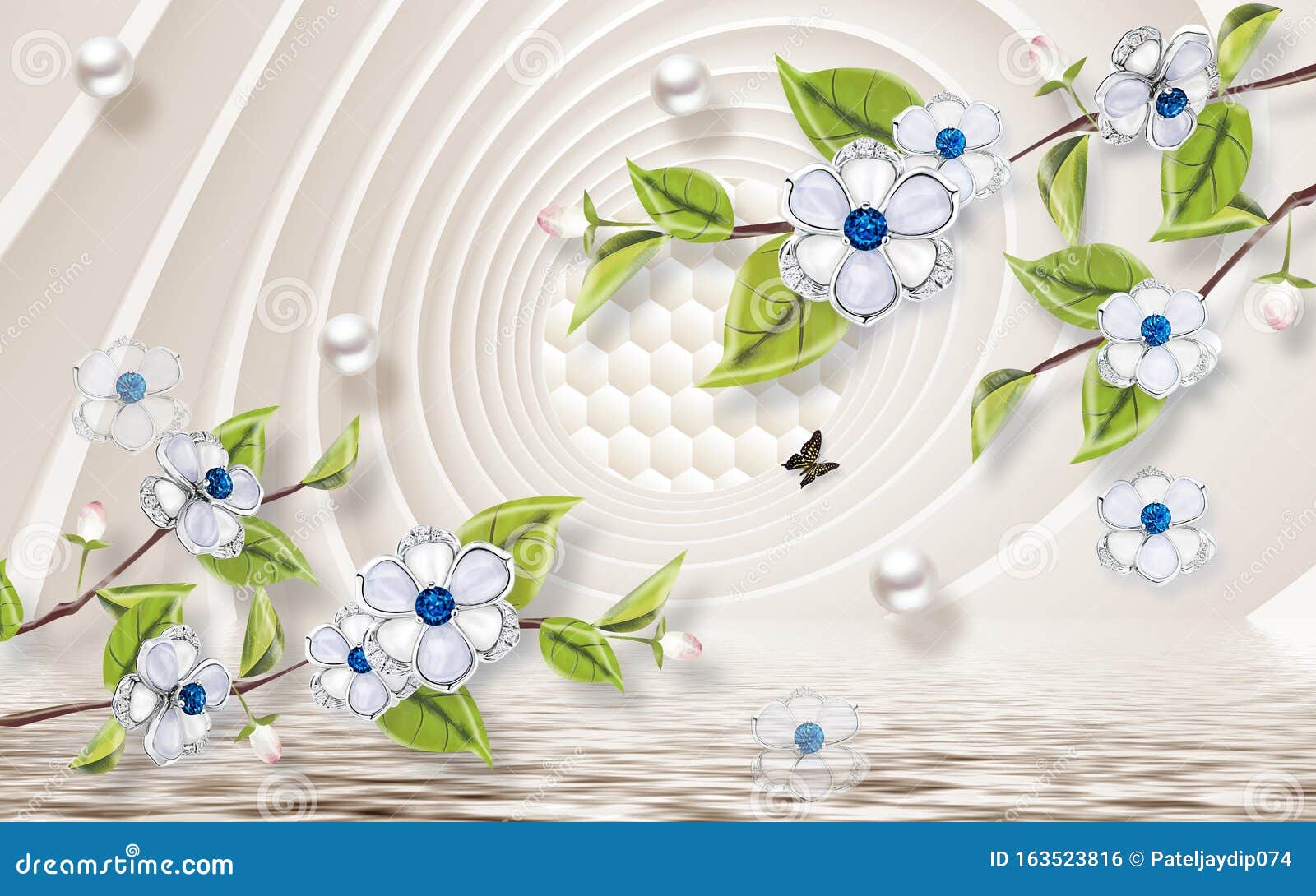 3d Flower Design Wallpaper Background, Stock Illustration - Illustration of  abstract, green: 163523816